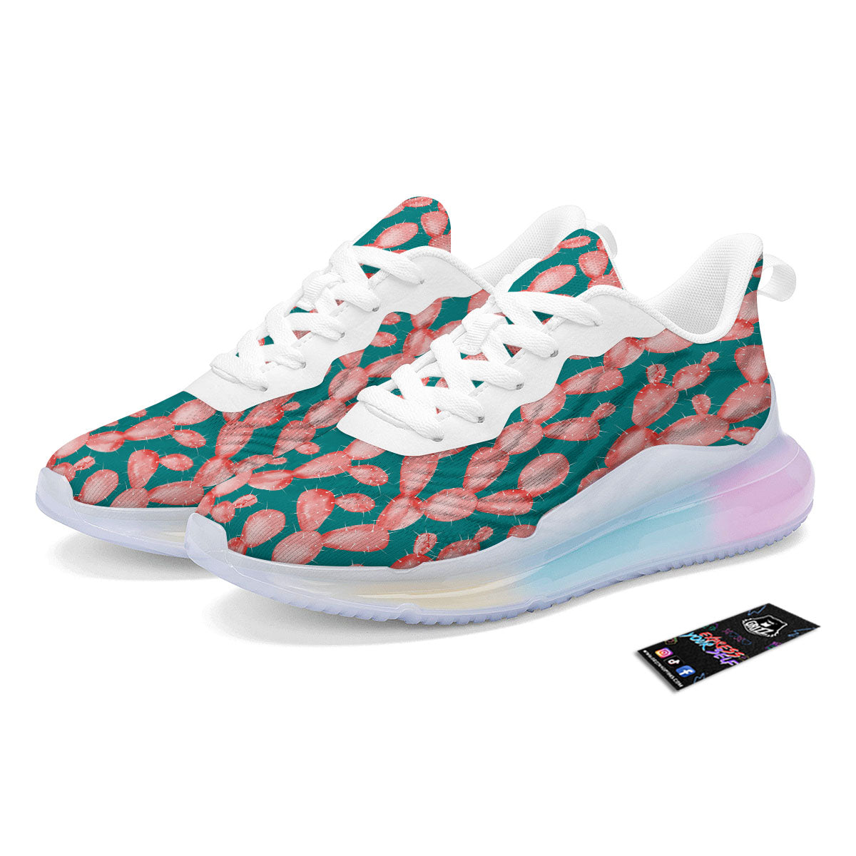 Pink Cactus Print Pattern Running Sneakers-grizzshop