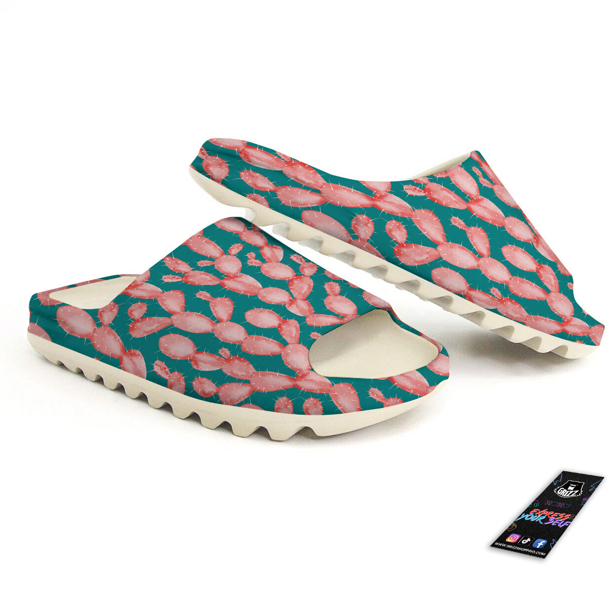 Pink Cactus Print Pattern Sandals-grizzshop