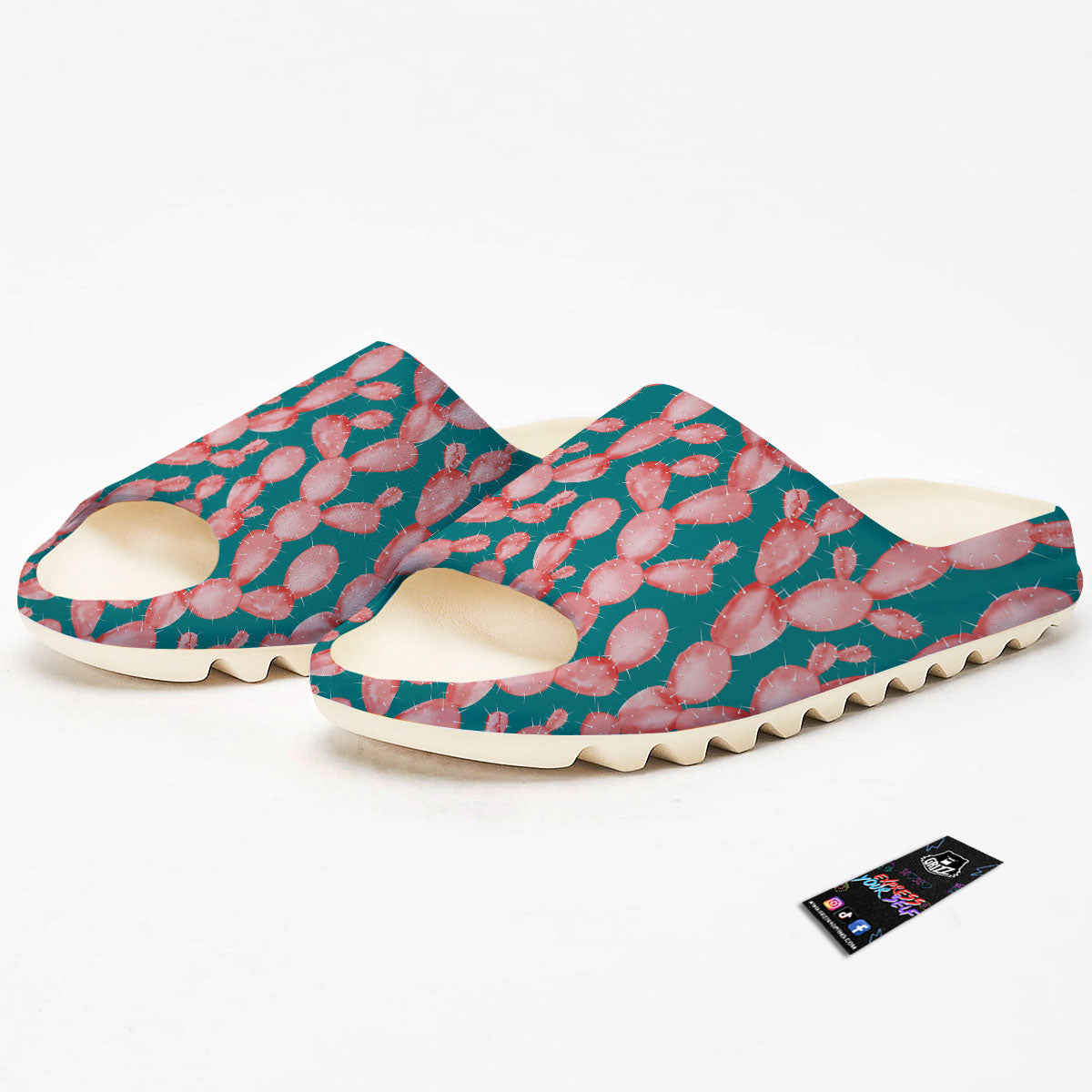 Pink Cactus Print Pattern Sandals-grizzshop