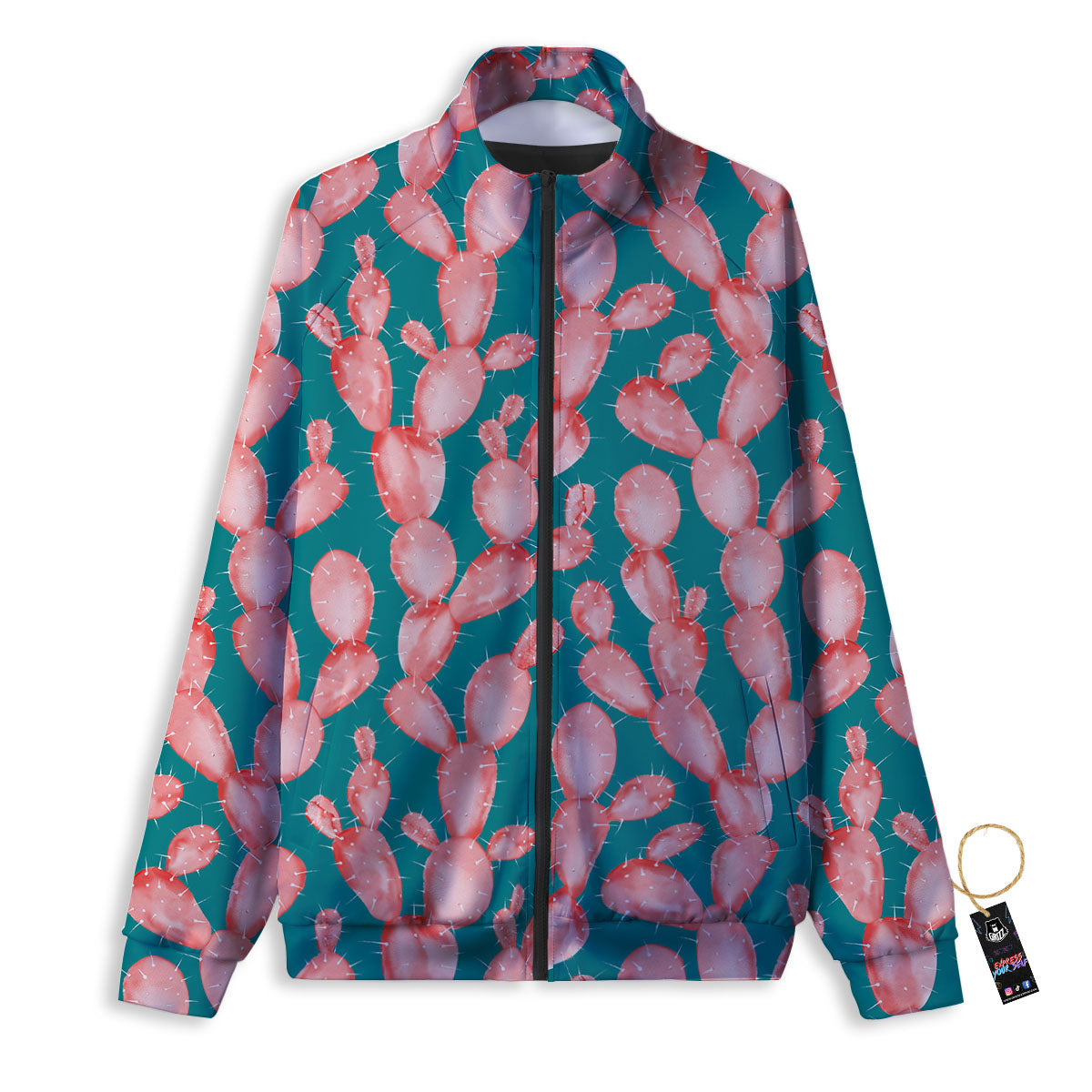 Pink Cactus Print Pattern Track Jacket-grizzshop