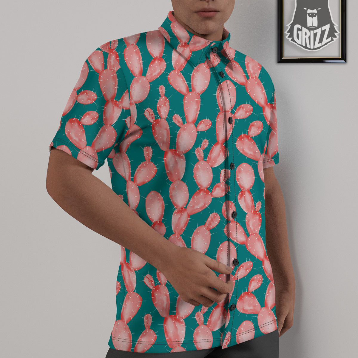 Pink Cactus Print Pattern Untucked Shirts-grizzshop