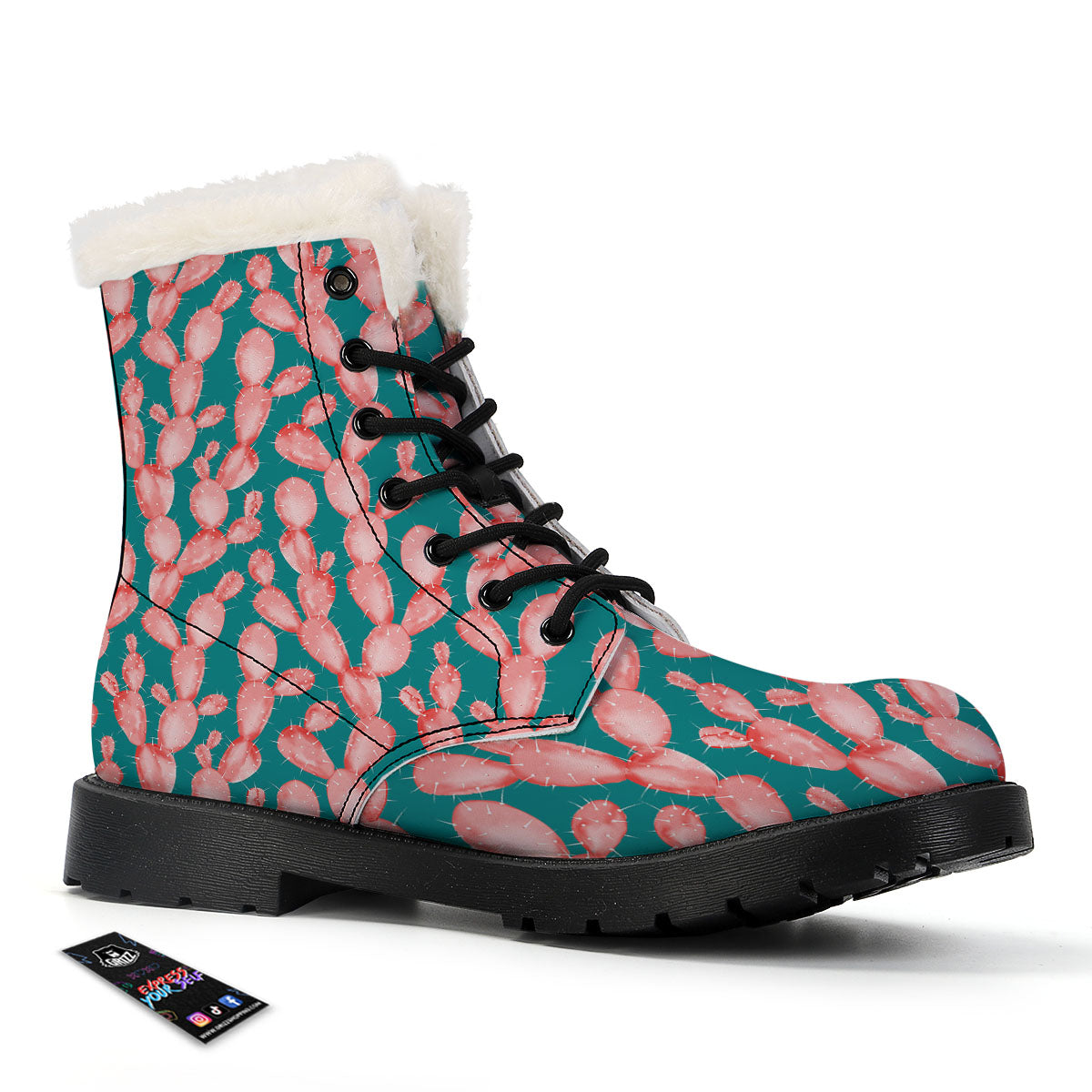 Pink Cactus Print Pattern Winter Boots-grizzshop