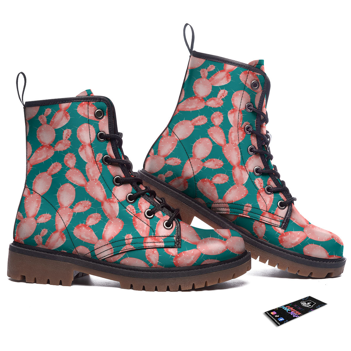Pink Cactus Print Pattern Work Boots-grizzshop