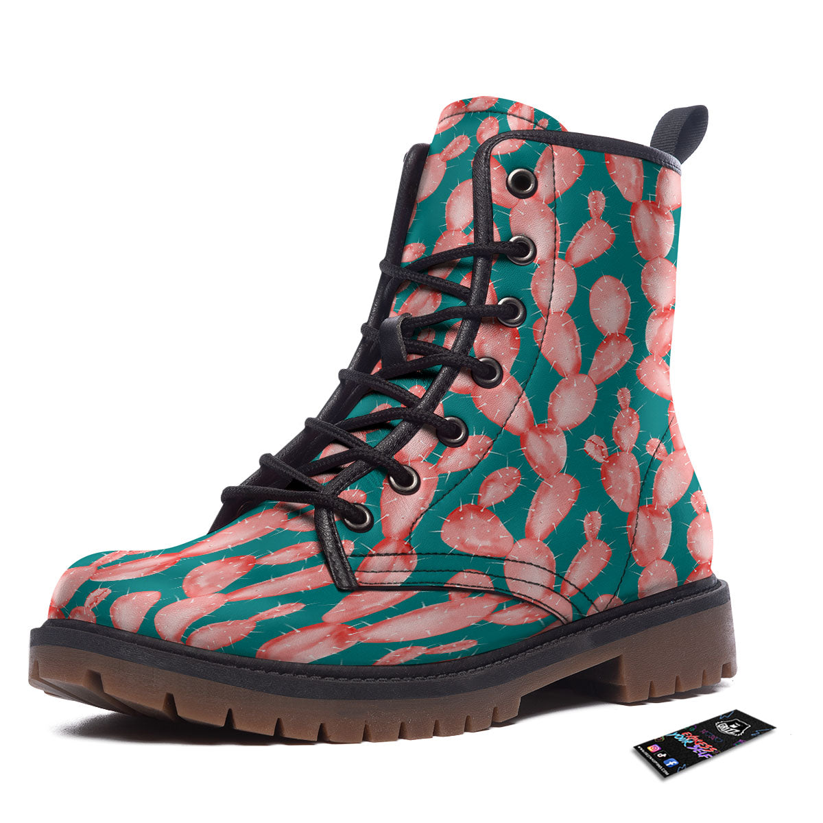 Pink Cactus Print Pattern Work Boots-grizzshop