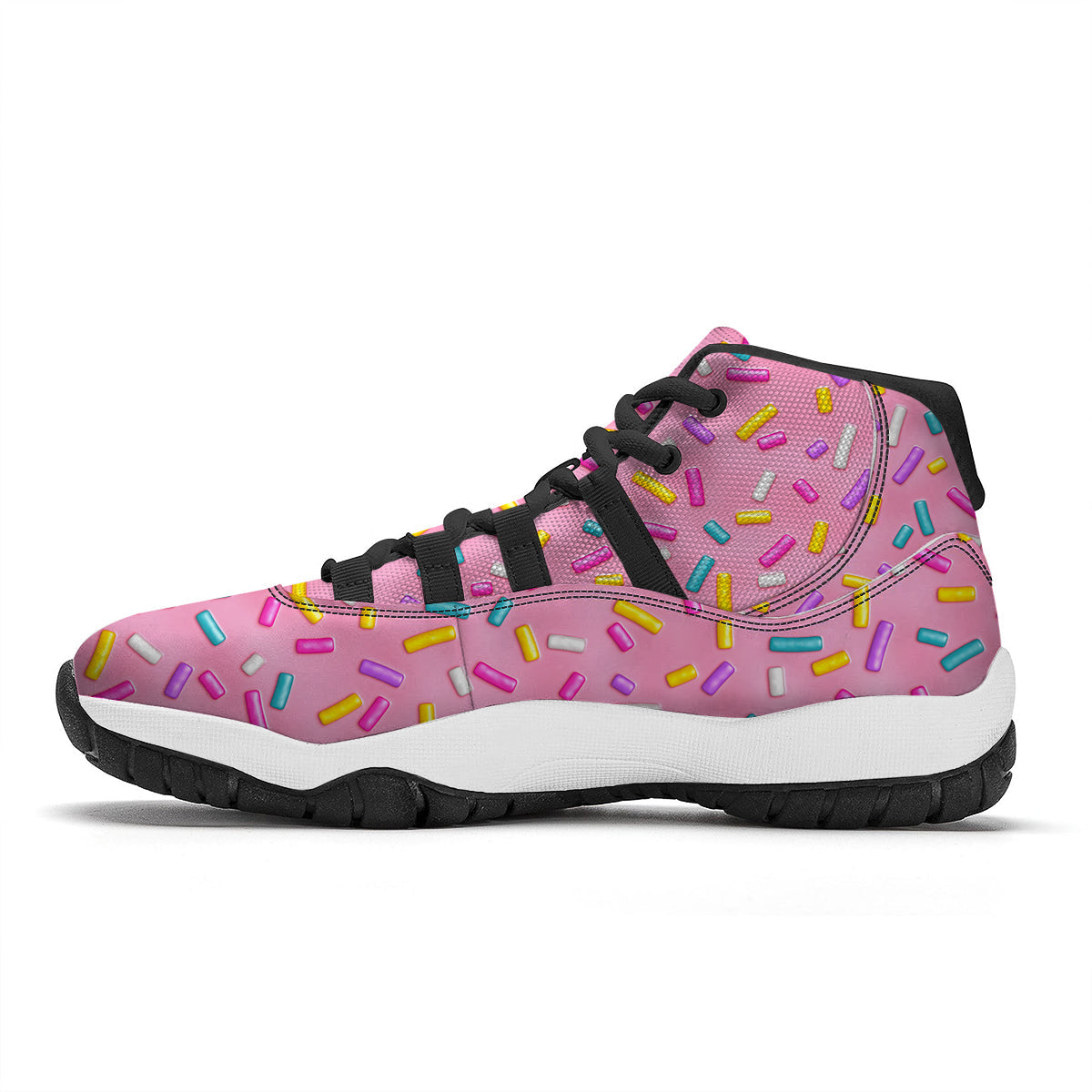 Pink Candy Pattern Print Black Bball Shoes-grizzshop
