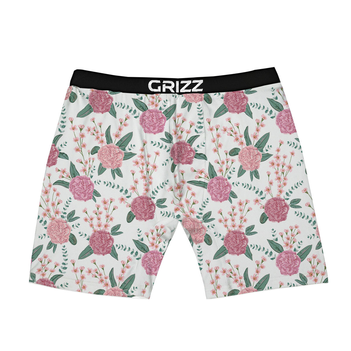 Pink Carnation White Print Pattern Boxer Briefs-grizzshop