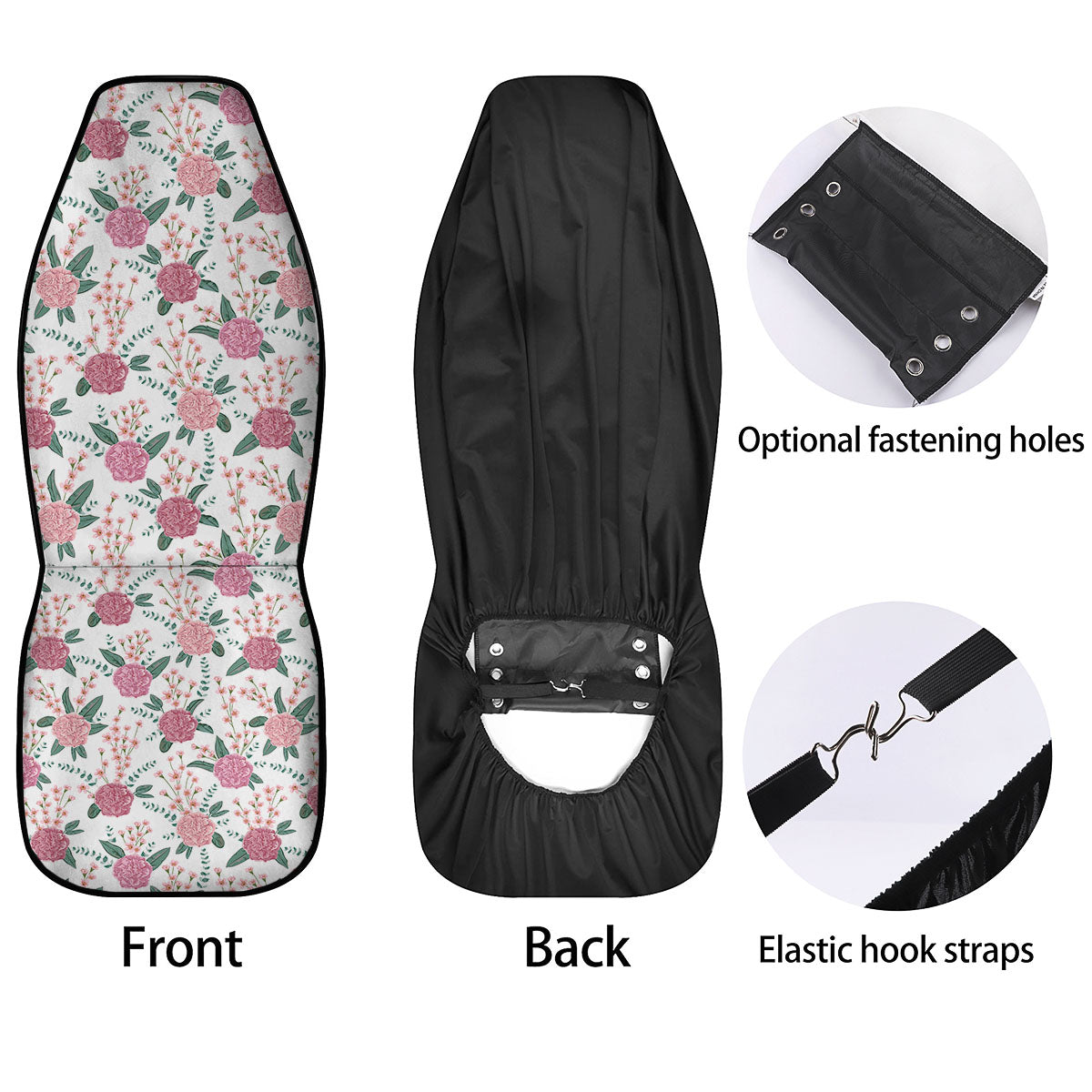 Pink Carnation White Print Pattern Car Seat Covers-grizzshop