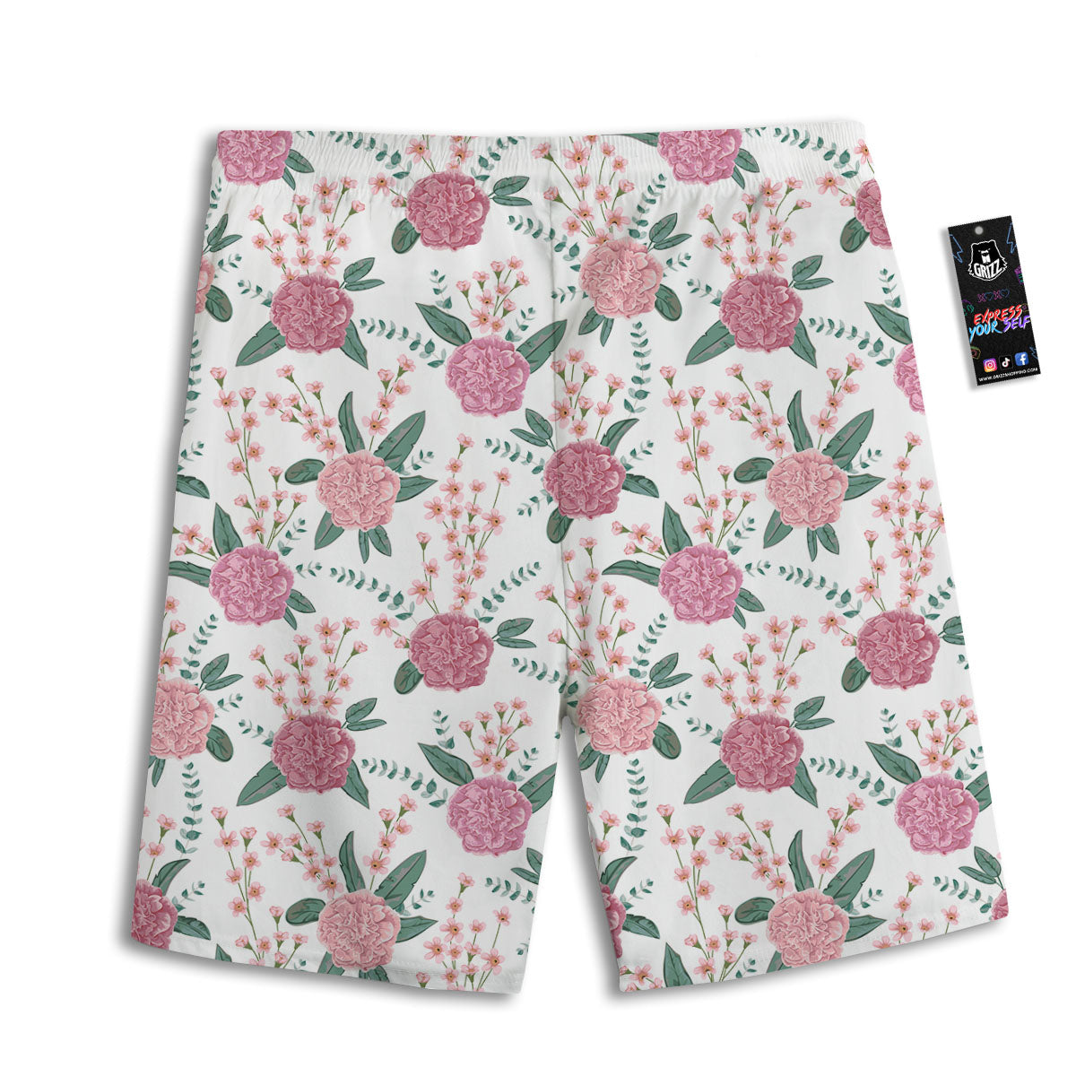 Pink Carnation White Print Pattern Men's Athletic Shorts