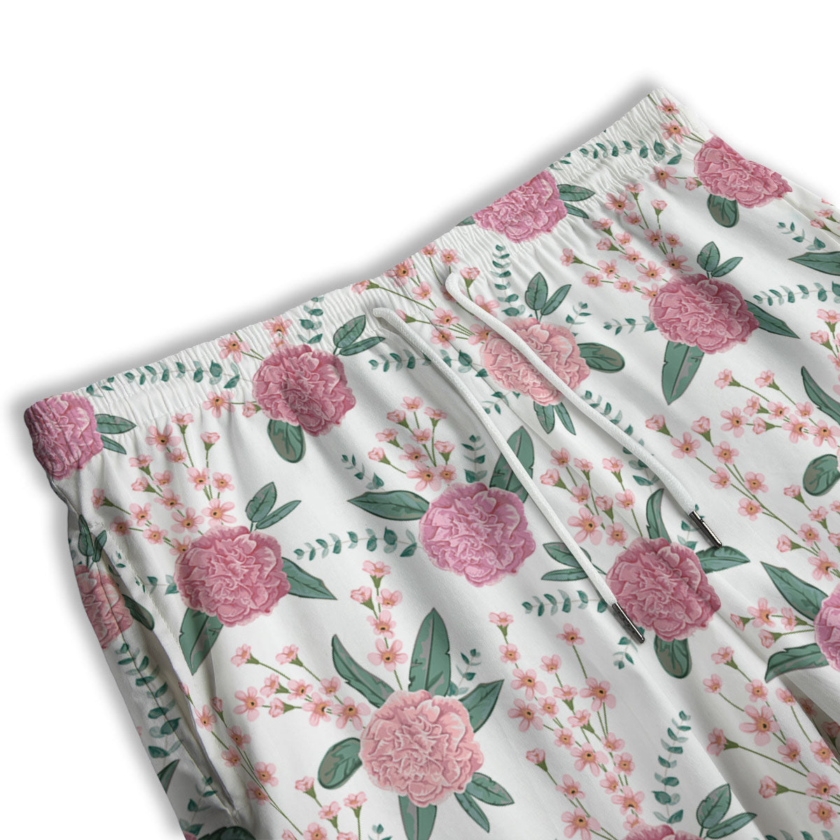 Pink Carnation White Print Pattern Men's Athletic Shorts