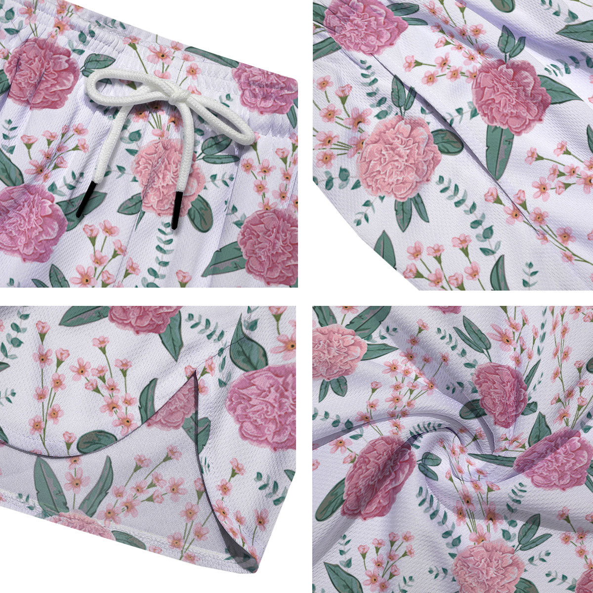 Pink Carnation White Print Pattern Men's Running Shorts-grizzshop