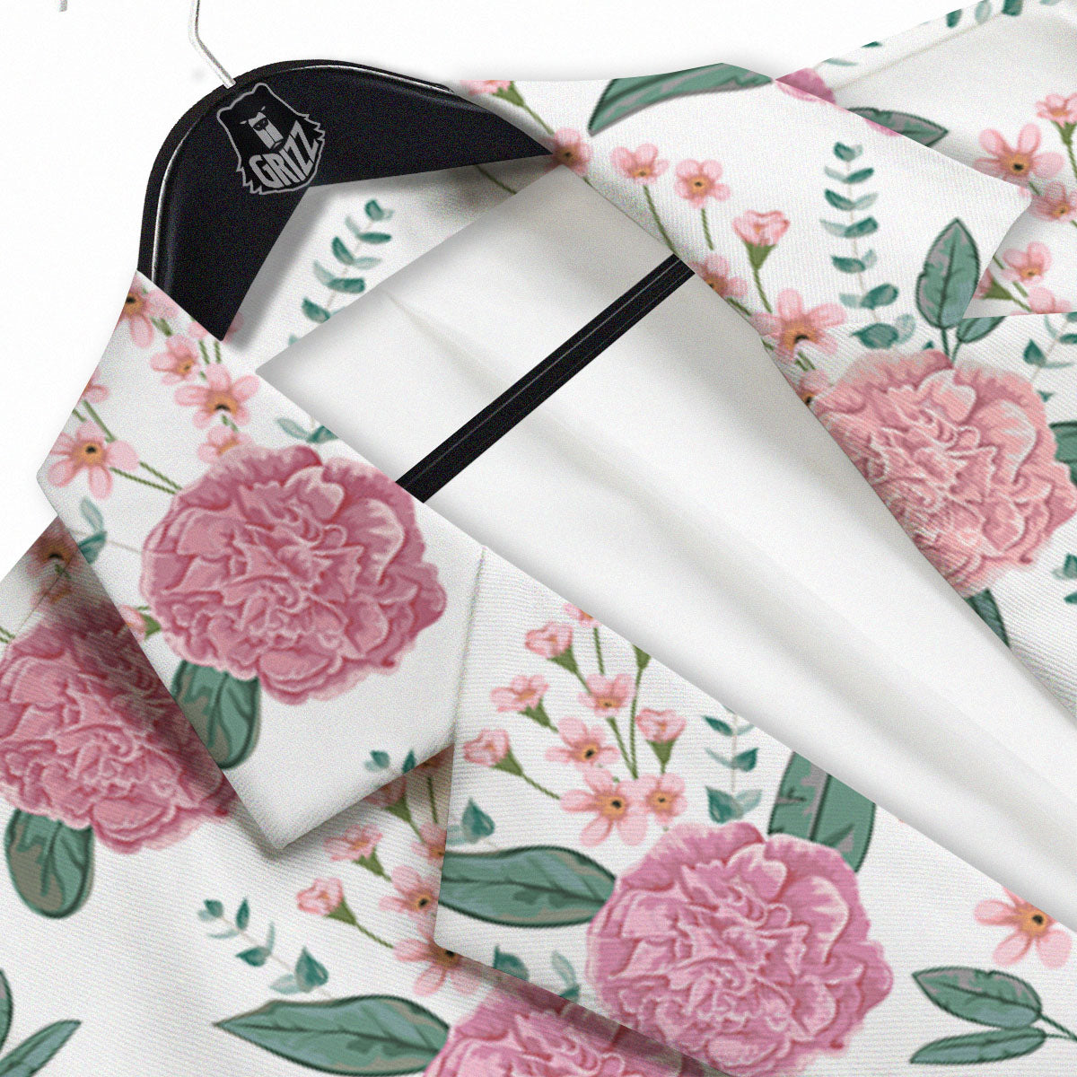 Pink Carnation White Print Pattern Men's Sport Coat-grizzshop
