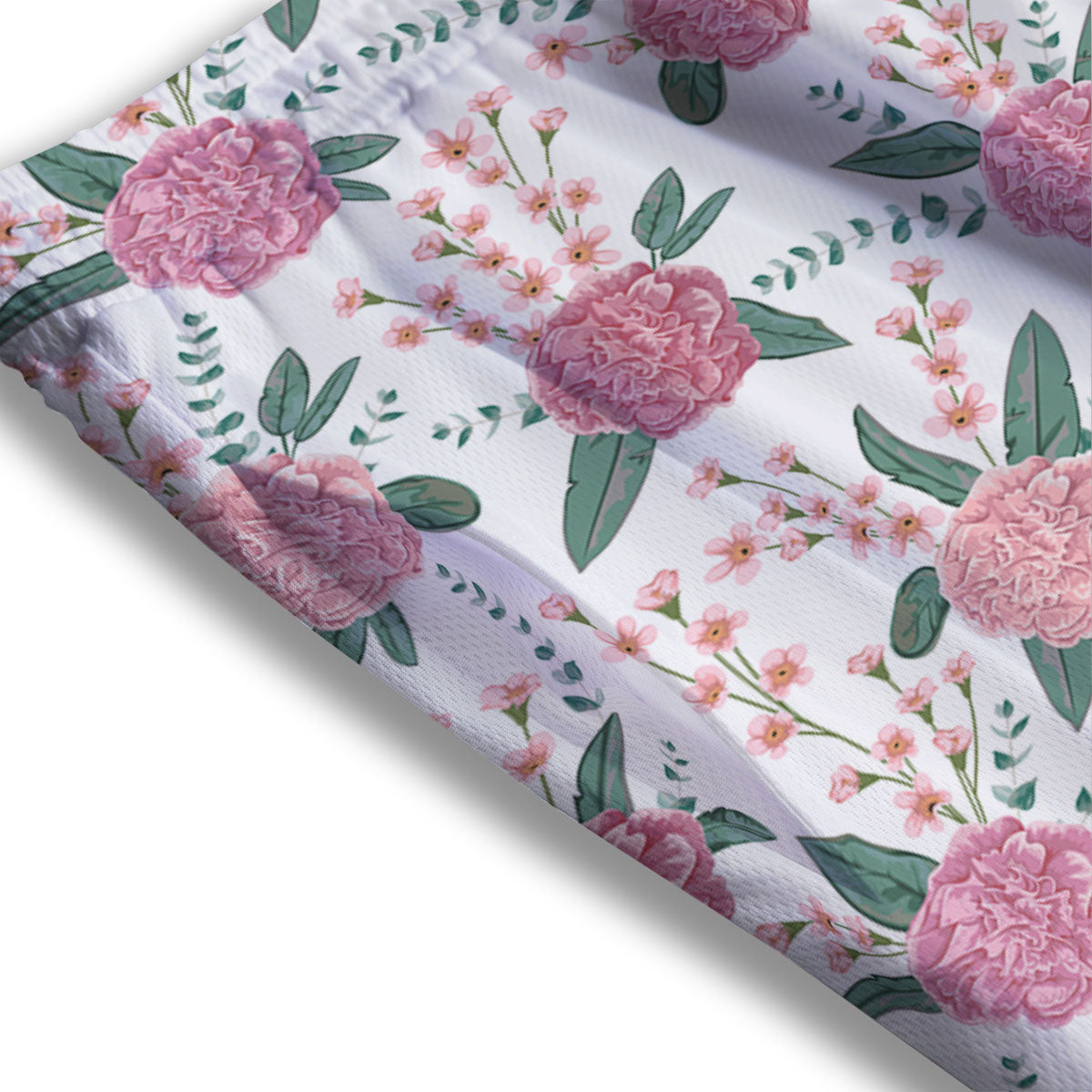 Pink Carnation White Print Pattern Mesh Shorts