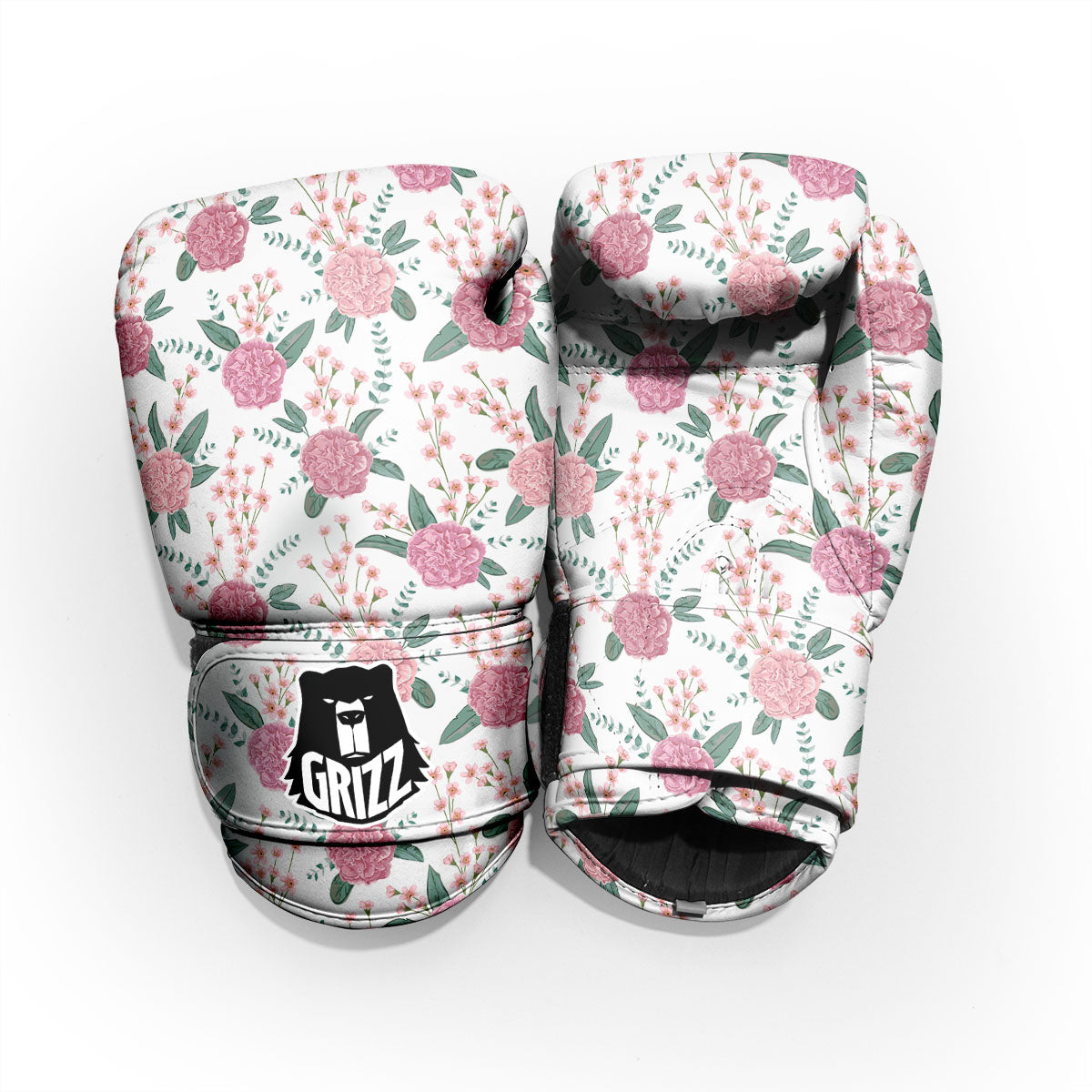 Pink Carnation White Print Pattern Pro Boxing Glove