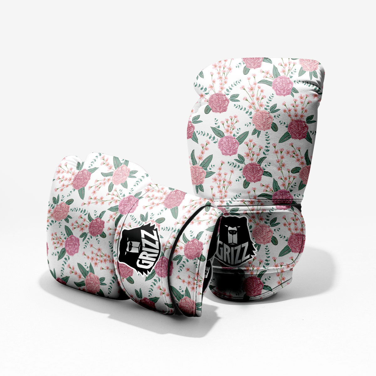 Pink Carnation White Print Pattern Pro Boxing Glove
