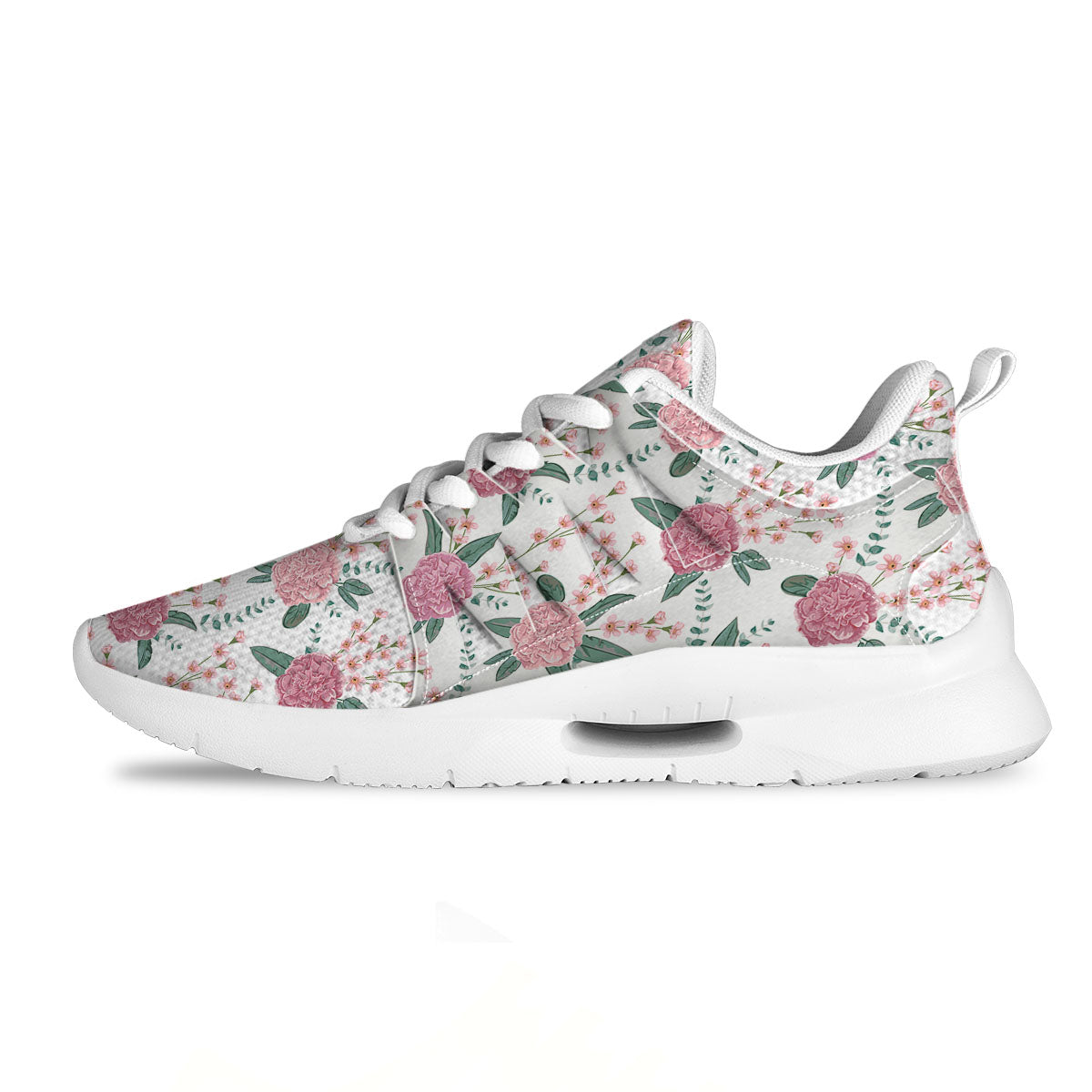 Pink Carnation White Print Pattern Tennis Shoes-grizzshop