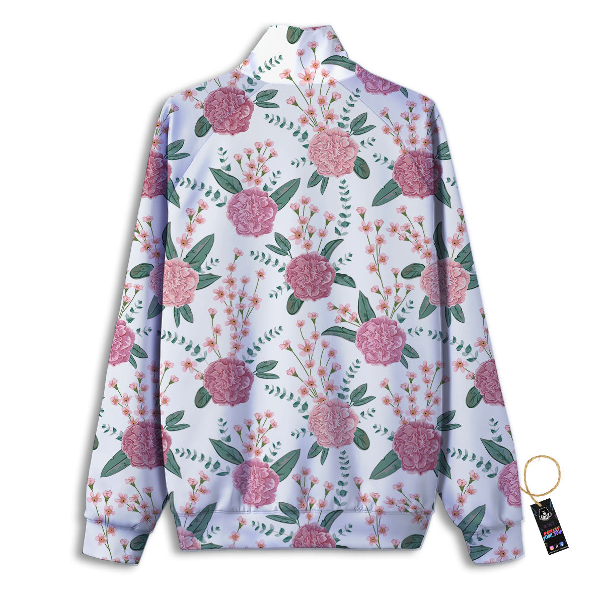 Pink Carnation White Print Pattern Track Jacket-grizzshop