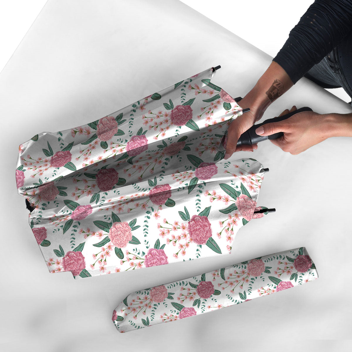 Pink Carnation White Print Pattern Umbrella-grizzshop
