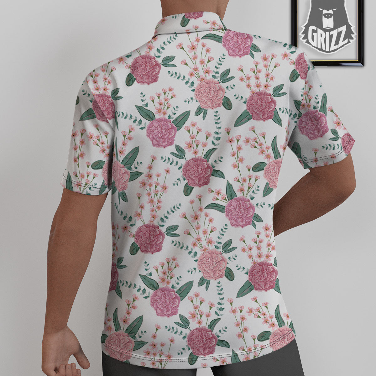 Pink Carnation White Print Pattern Untucked Shirts-grizzshop