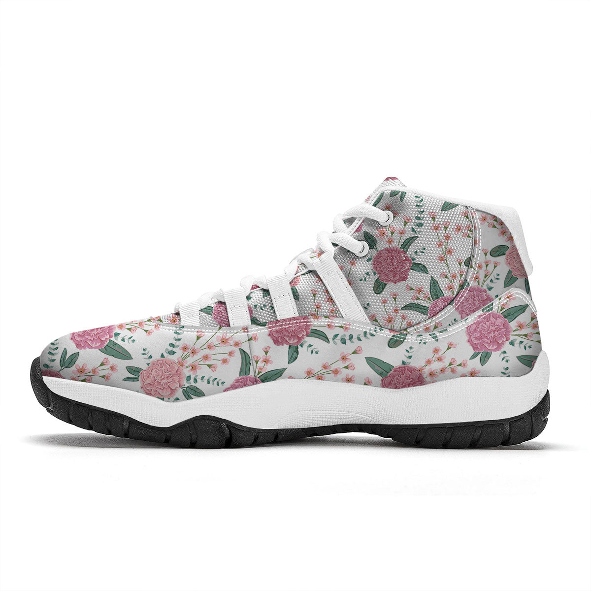Pink Carnation White Print Pattern White Bball Shoes-grizzshop