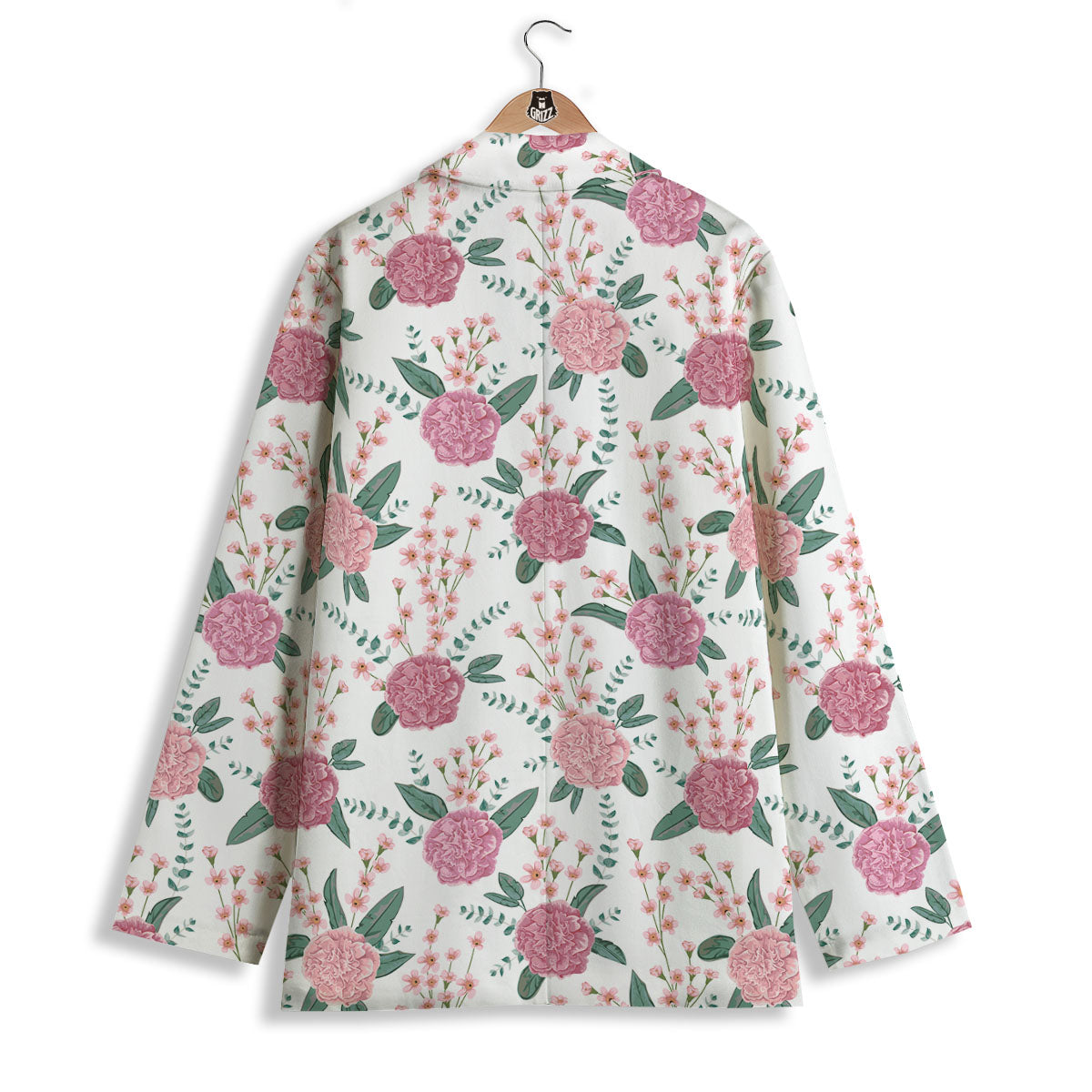 Pink Carnation White Print Pattern Women's Blazer-grizzshop