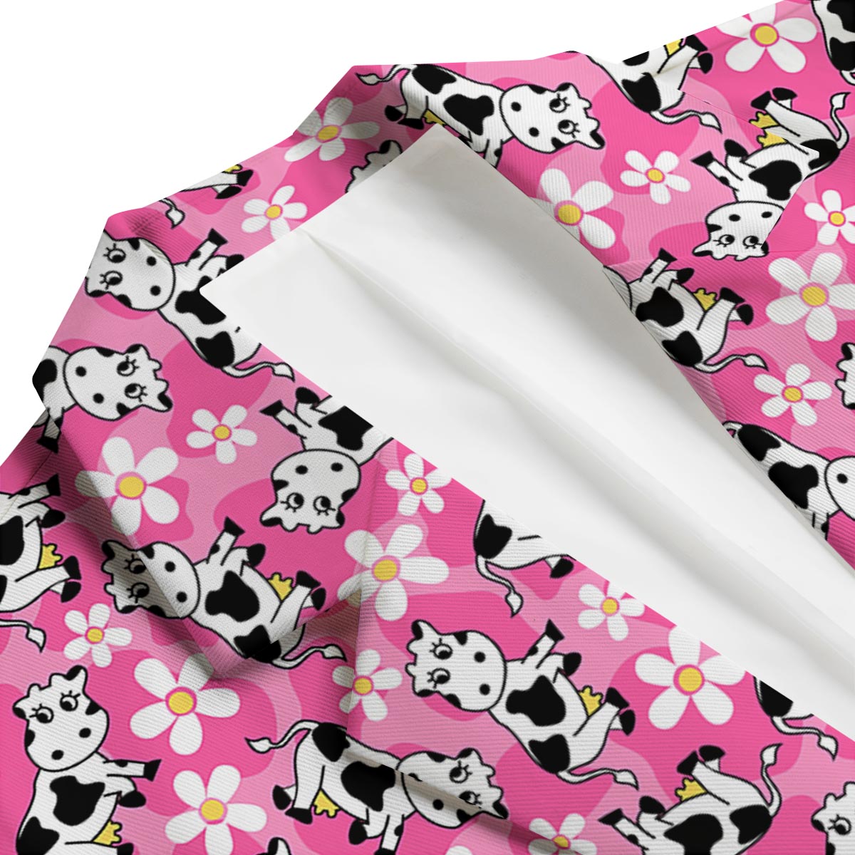 Pink Cartoon Cow Pattern Print Men's Blazer-grizzshop