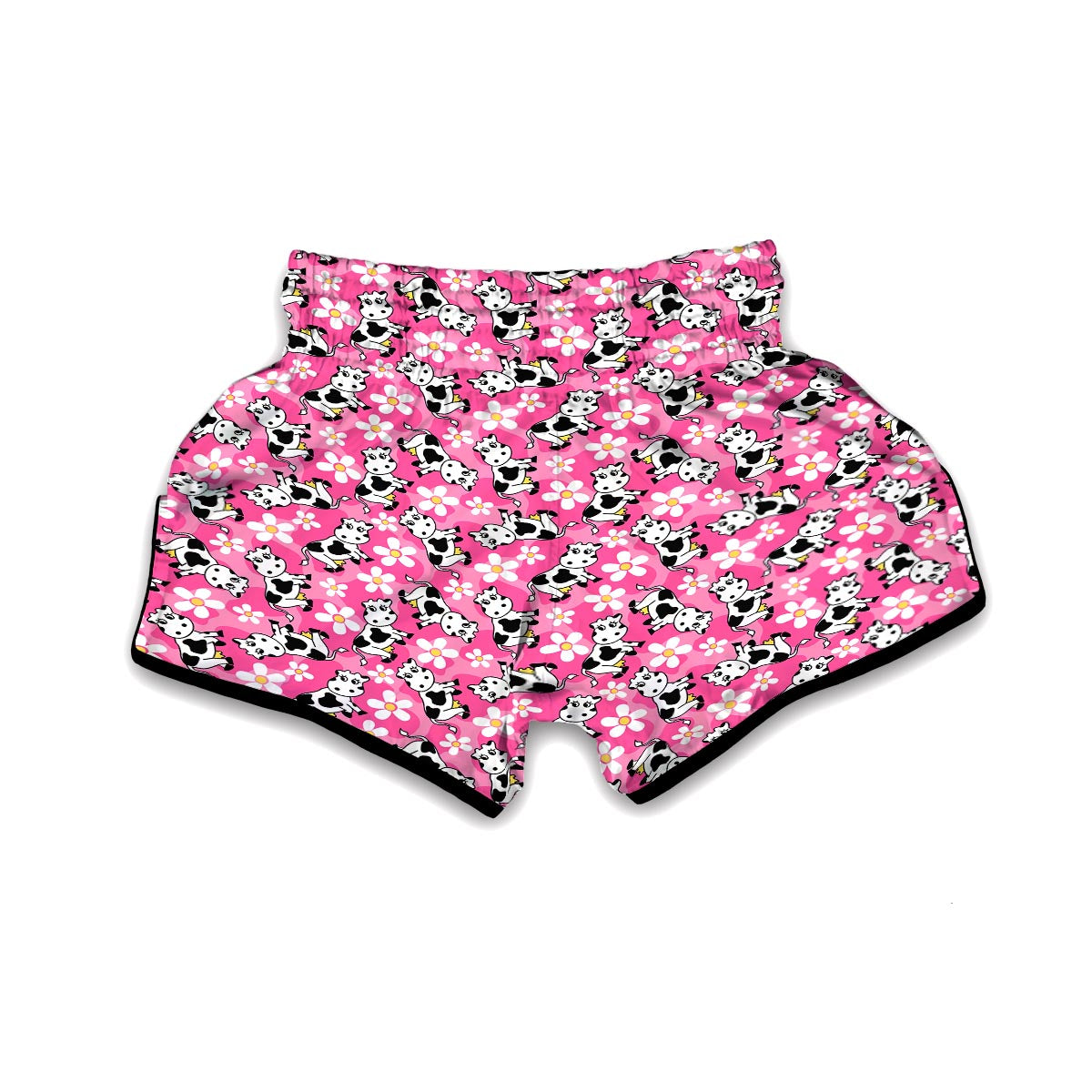 Pink Cartoon Cow Pattern Print Muay Thai Boxing Shorts-grizzshop