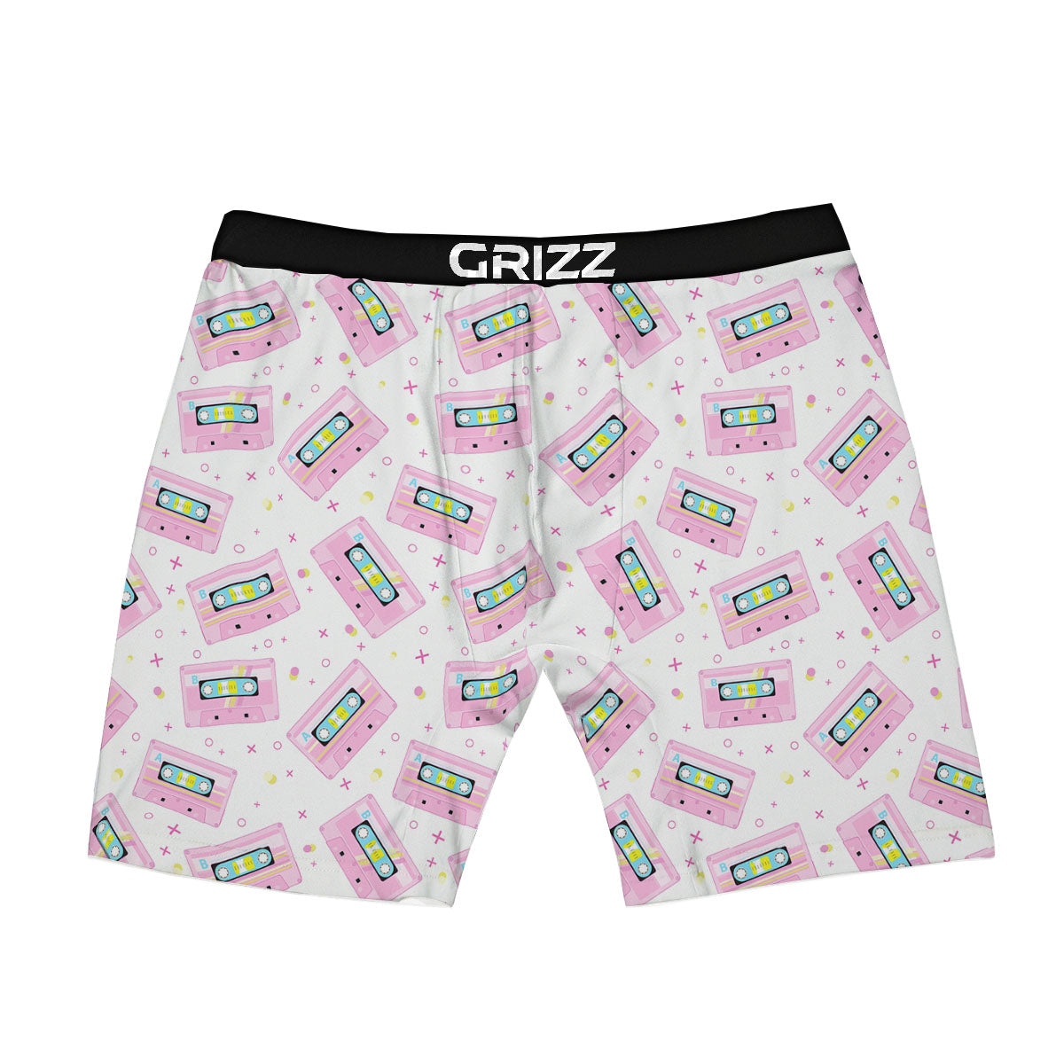 Pink Cassette Tape White Print Pattern Boxer Briefs-grizzshop