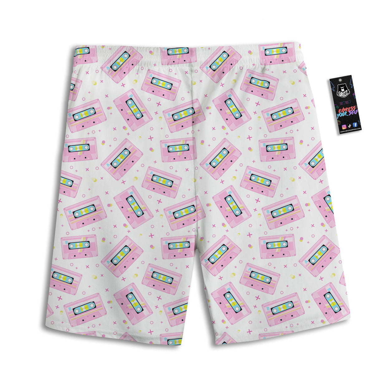Pink Cassette Tape White Print Pattern Men's Athletic Shorts