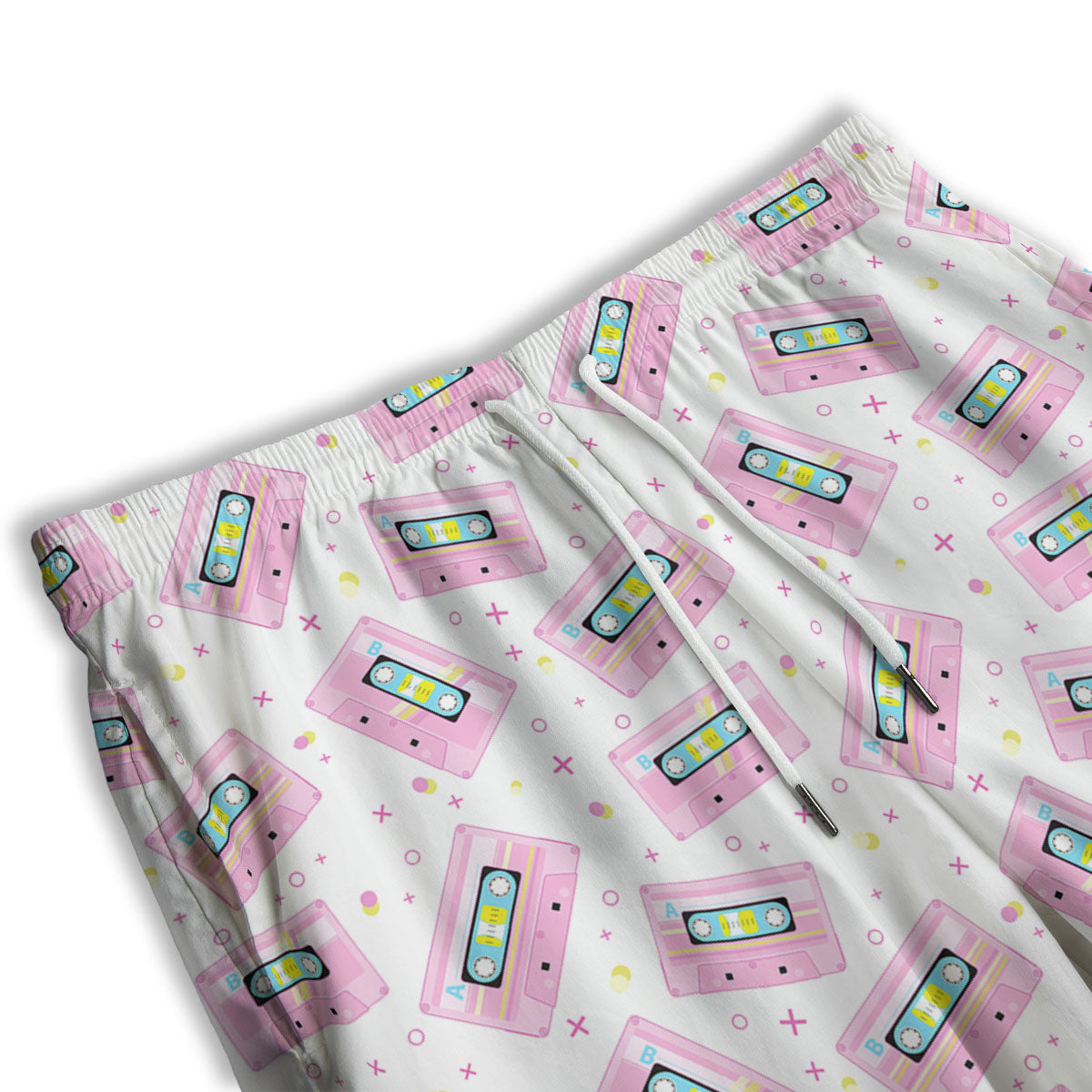 Pink Cassette Tape White Print Pattern Men's Athletic Shorts