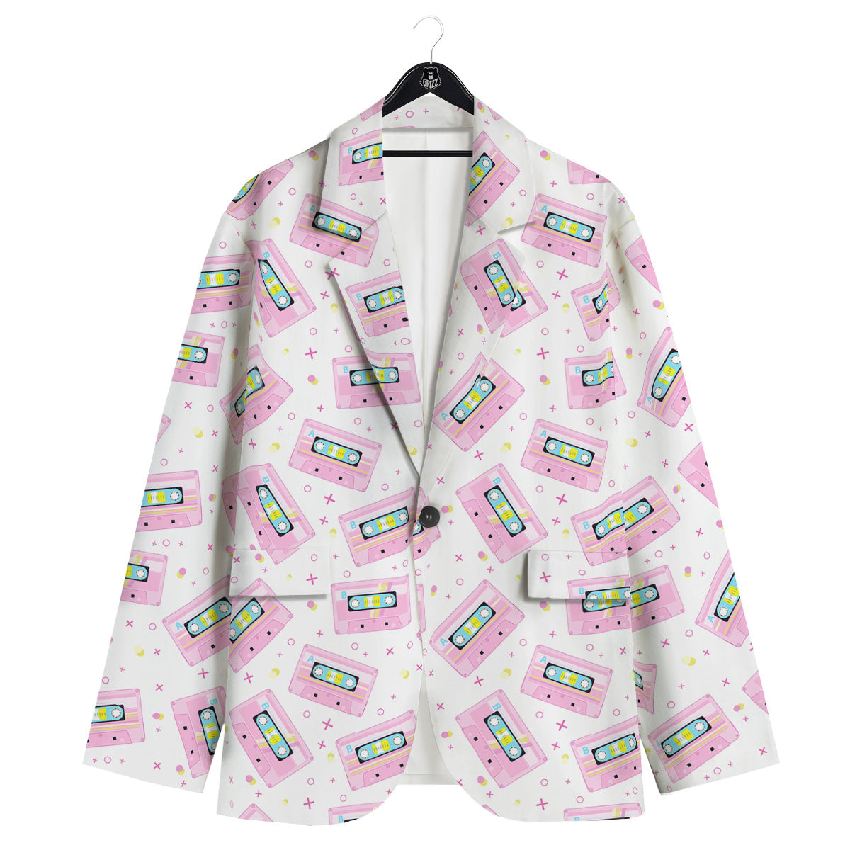 Pink Cassette Tape White Print Pattern Men's Sport Coat-grizzshop