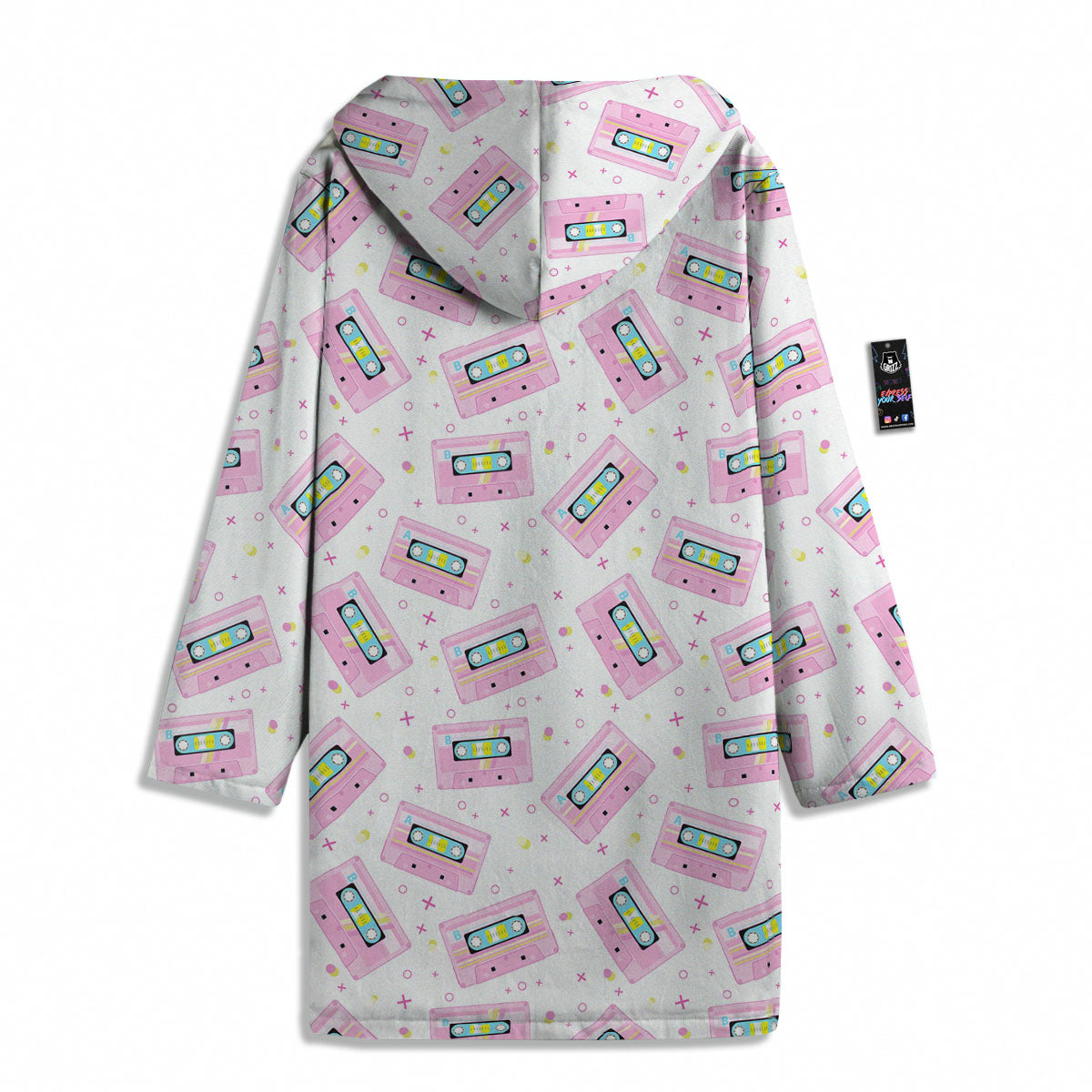 Pink Cassette Tape White Print Pattern Men's Windbreaker Jacket-grizzshop