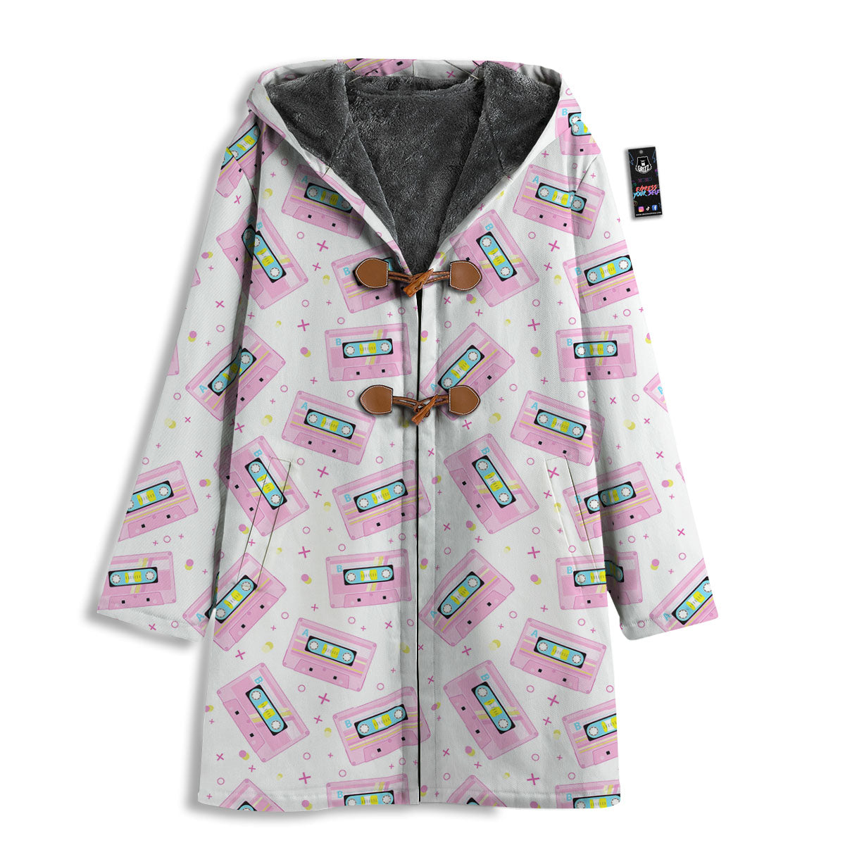 Pink Cassette Tape White Print Pattern Men's Windbreaker Jacket-grizzshop