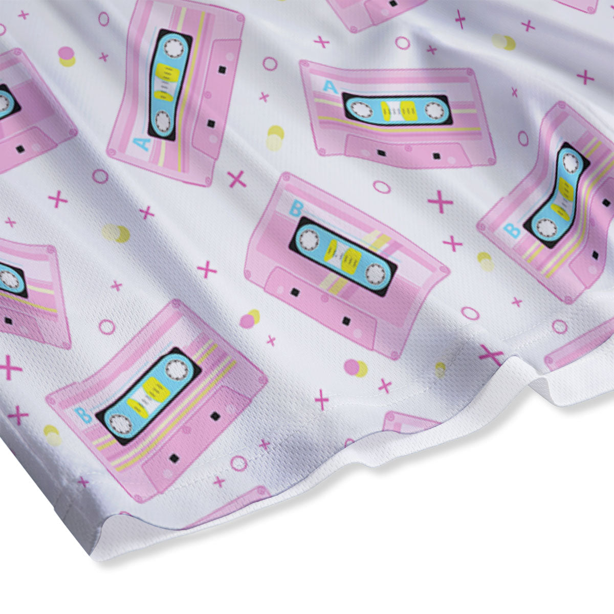 Pink Cassette Tape White Print Pattern Mesh Shorts