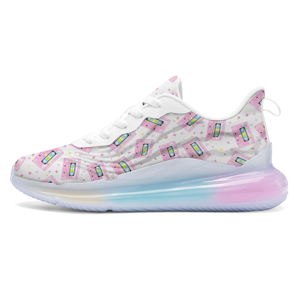 Pink Cassette Tape White Print Pattern Running Sneakers-grizzshop