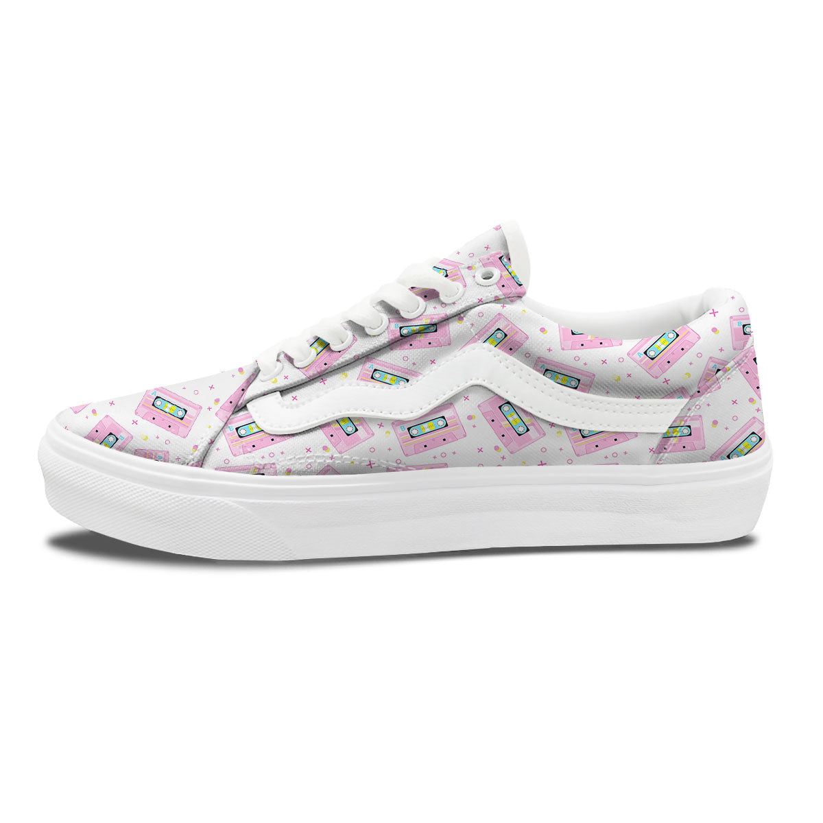 Pink Cassette Tape White Print Pattern Skate Shoes-grizzshop