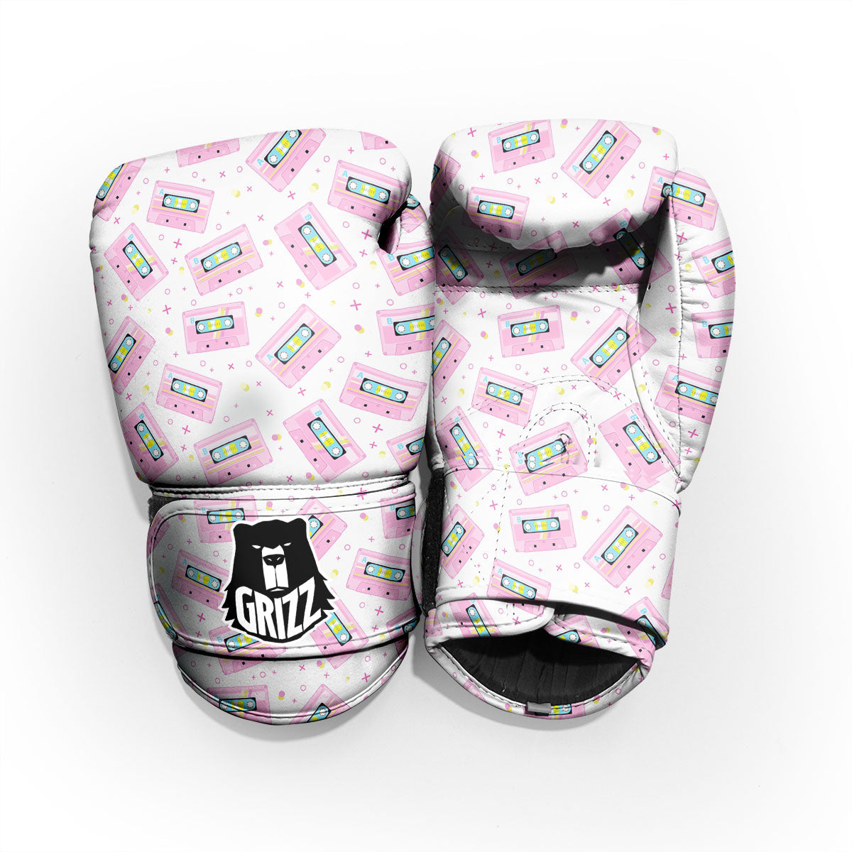 Pink Cassette Tape White Print Pattern Pro Boxing Glove