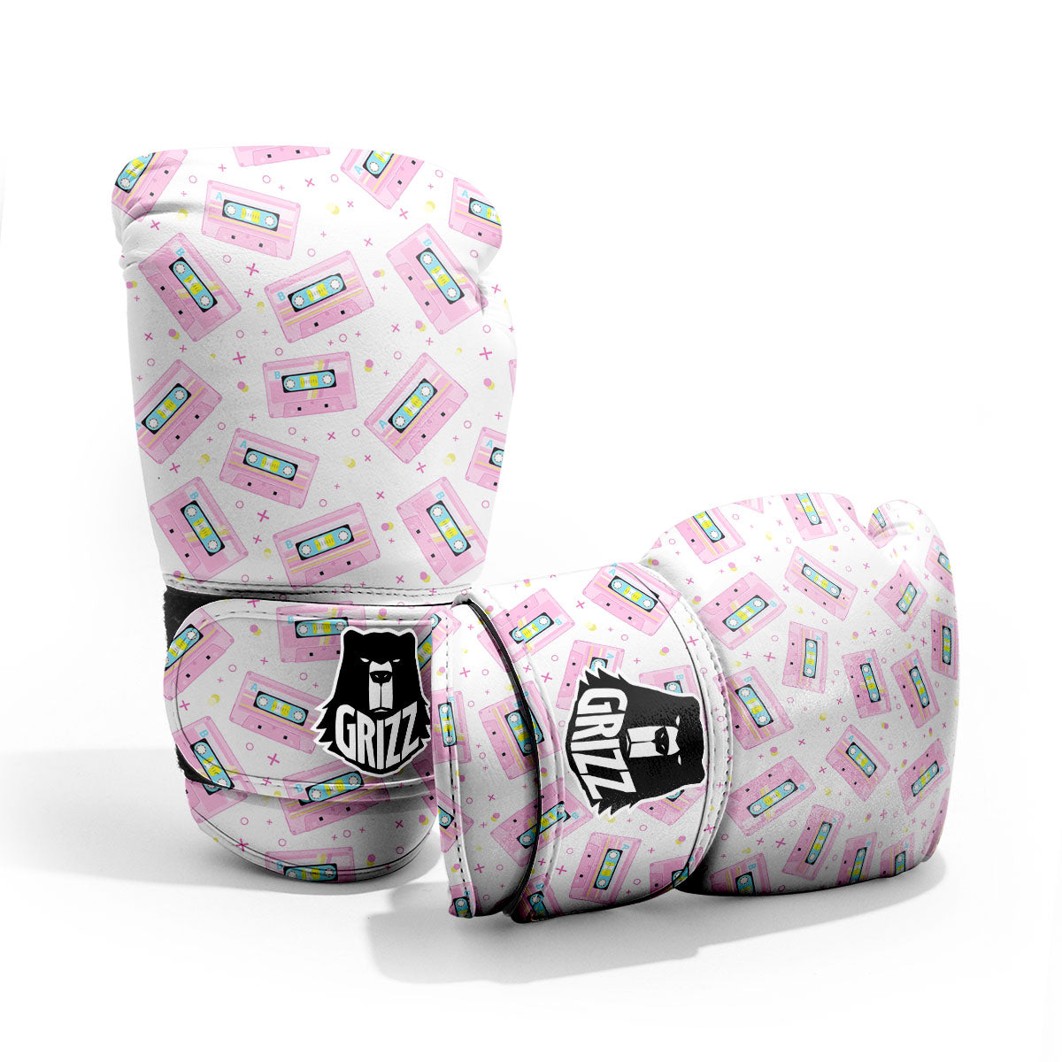 Pink Cassette Tape White Print Pattern Pro Boxing Glove