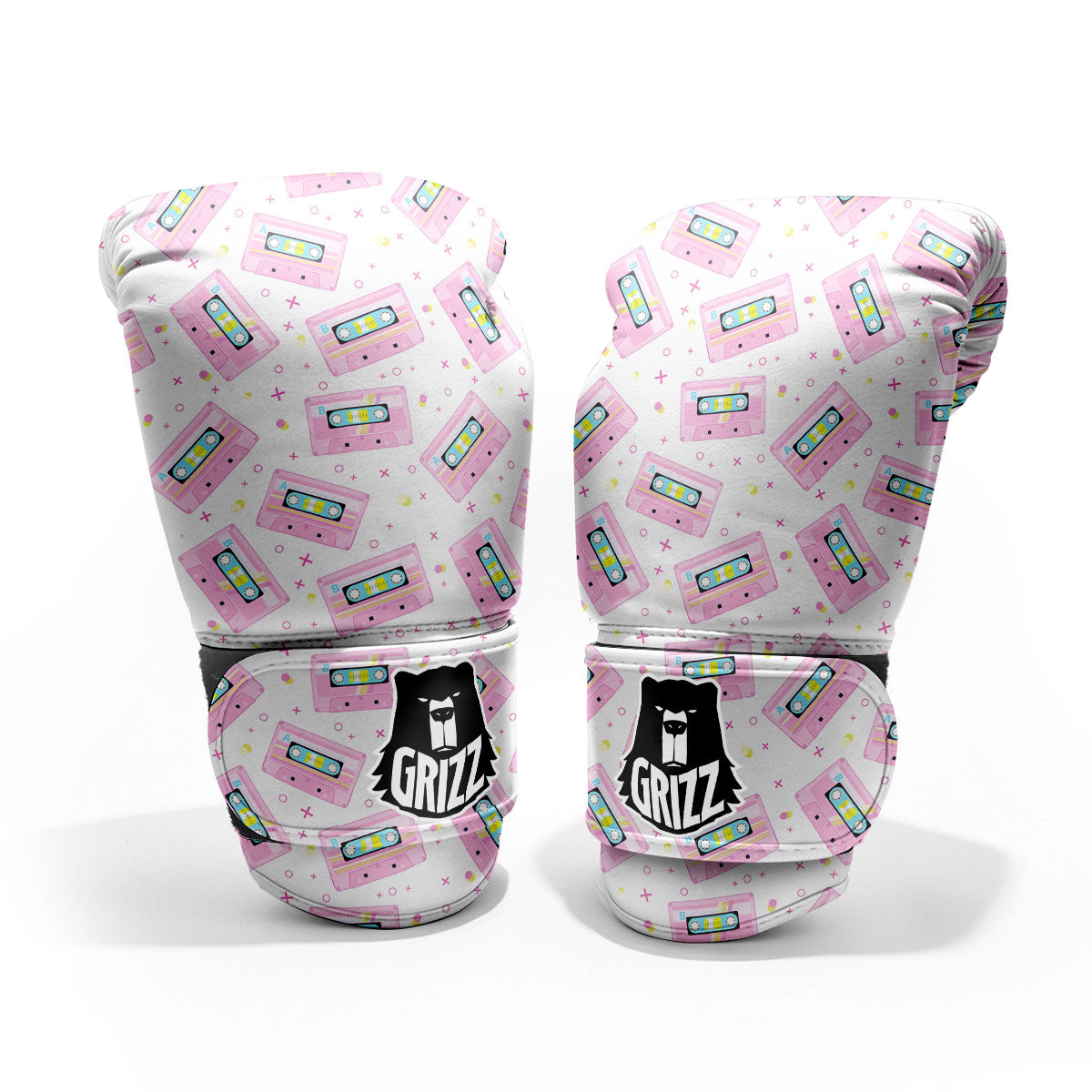 Pink Cassette Tape White Print Pattern Pro Boxing Glove