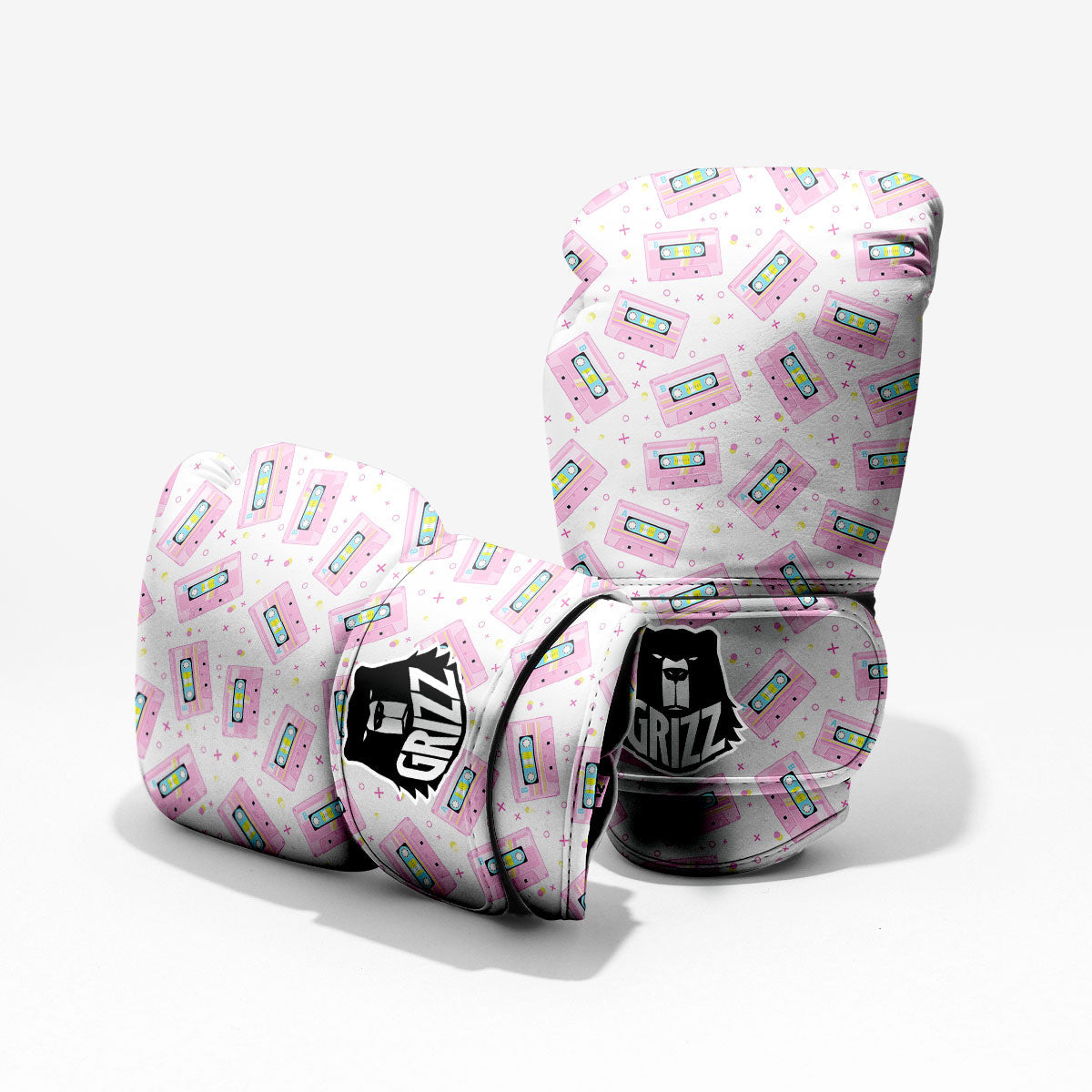 Pink Cassette Tape White Print Pattern Pro Boxing Glove