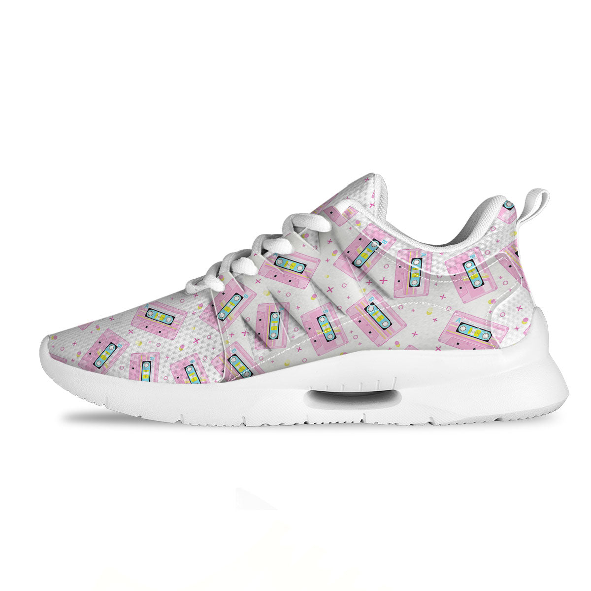 Pink Cassette Tape White Print Pattern Tennis Shoes-grizzshop