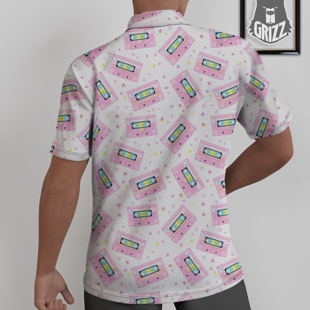 Pink Cassette Tape White Print Pattern Untucked Shirts-grizzshop