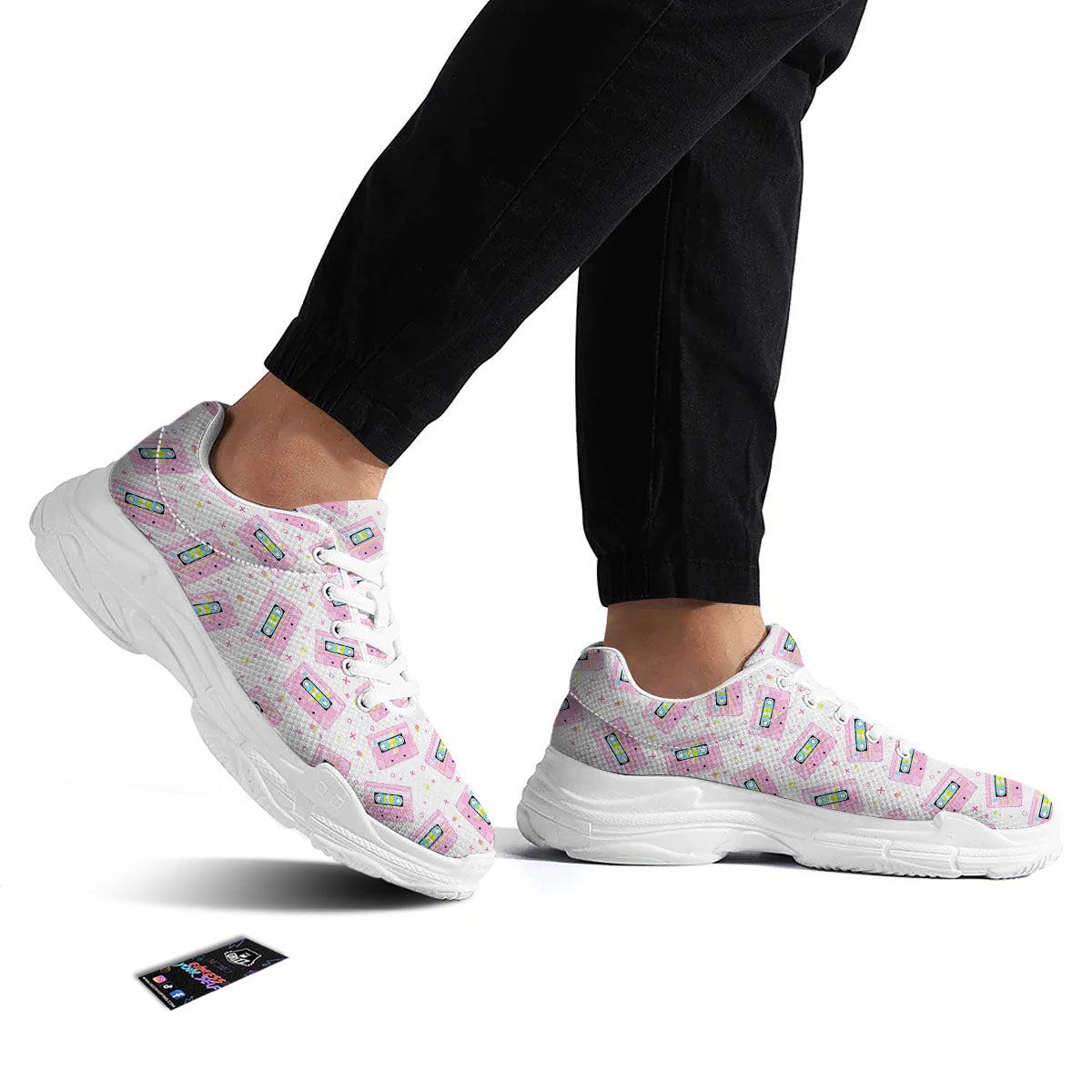 Pink Cassette Tape White Print Pattern White Chunky Shoes-grizzshop