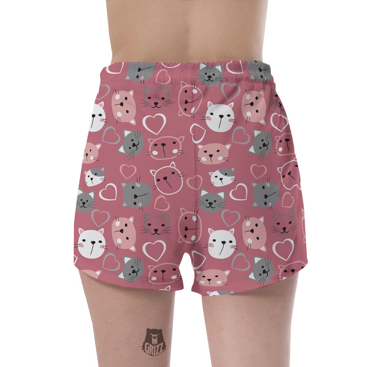 Pink Cat Face Print Women's Shorts-grizzshop