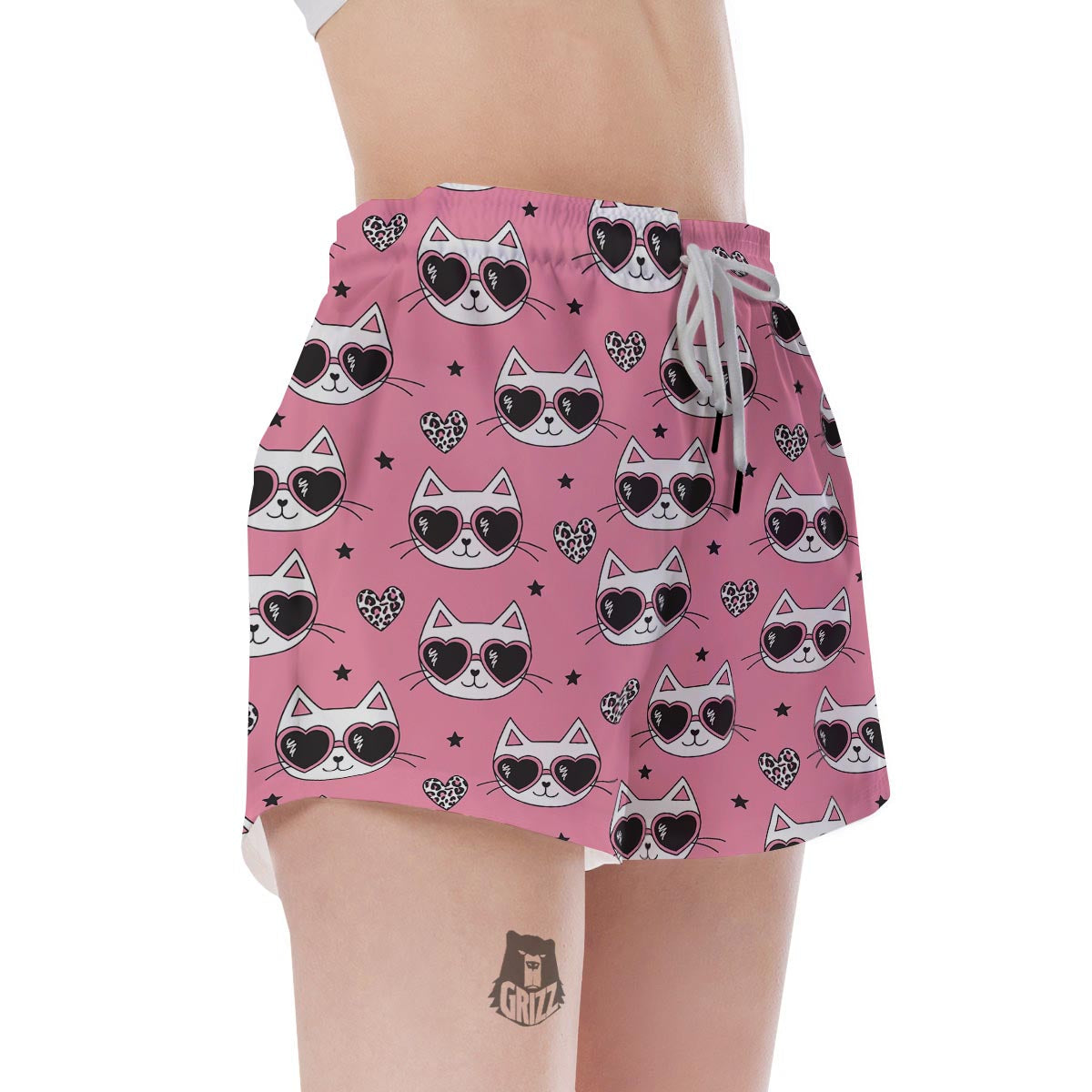 Pink Cat Print Women's Shorts-grizzshop