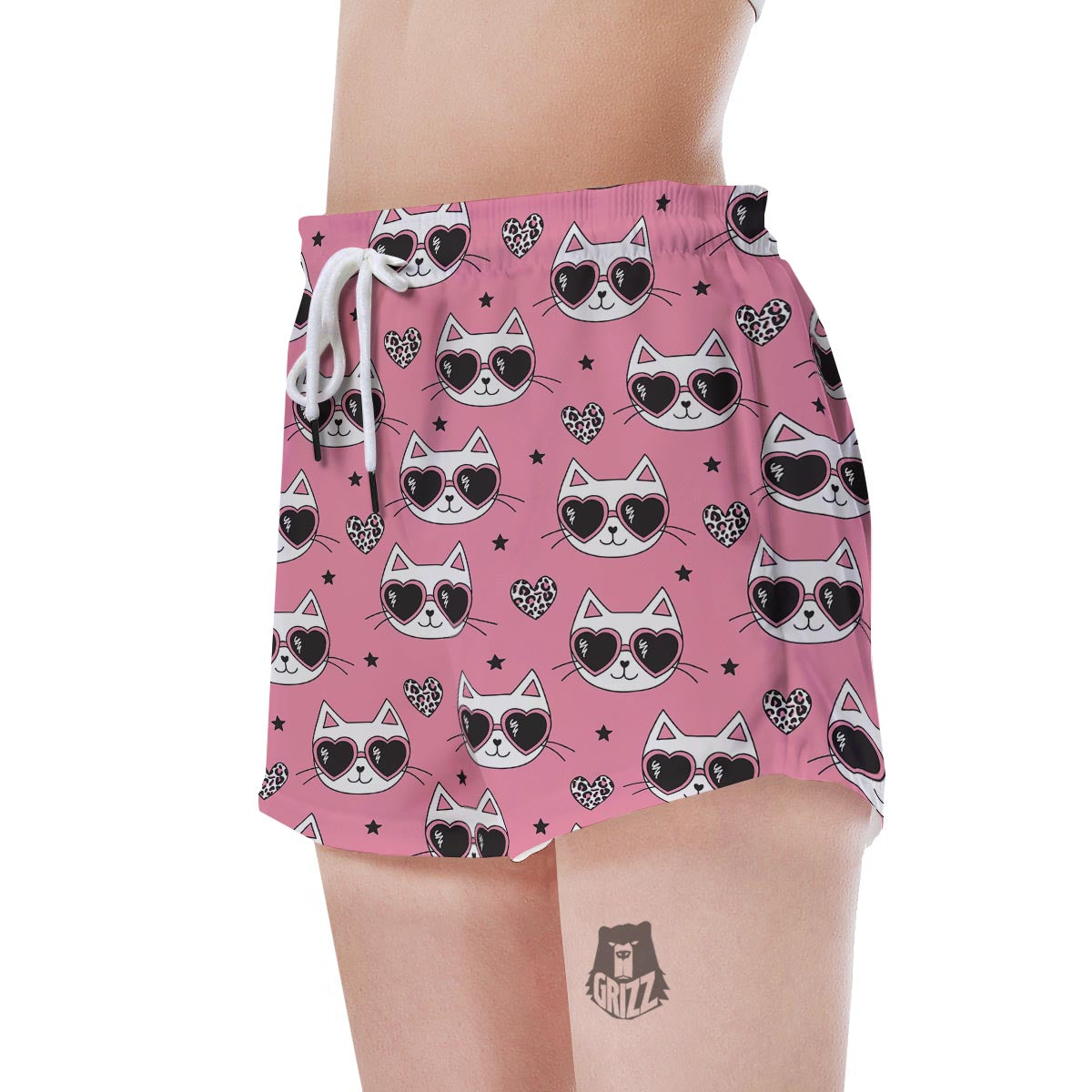 Pink Cat Print Women's Shorts-grizzshop