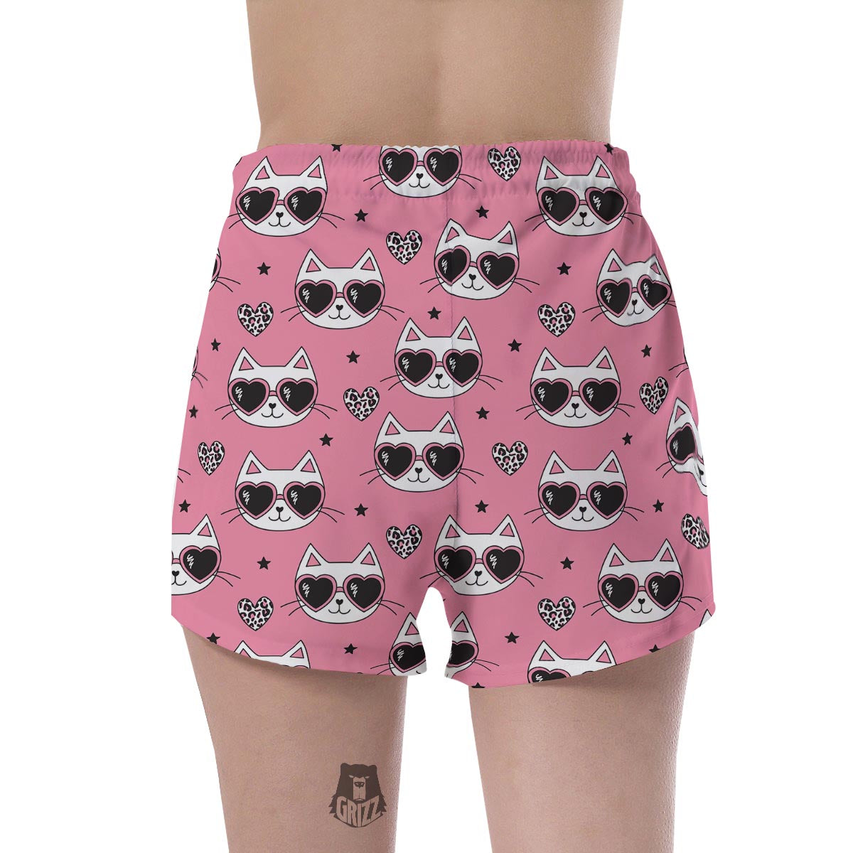 Pink Cat Print Women's Shorts-grizzshop