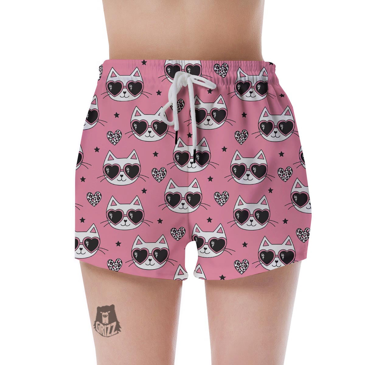 Pink Cat Print Women's Shorts-grizzshop