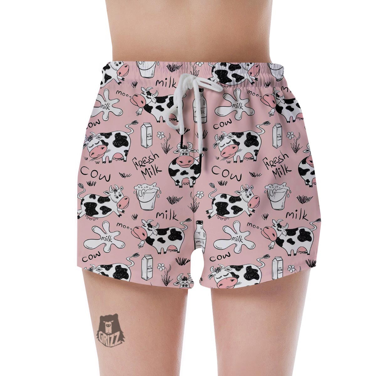 Pink Cow And Milk Print Women's Shorts-grizzshop