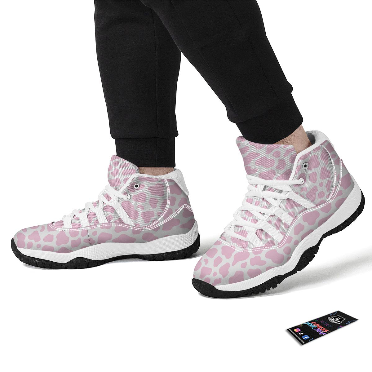 Pink Cow Pattern Print White Bball Shoes-grizzshop