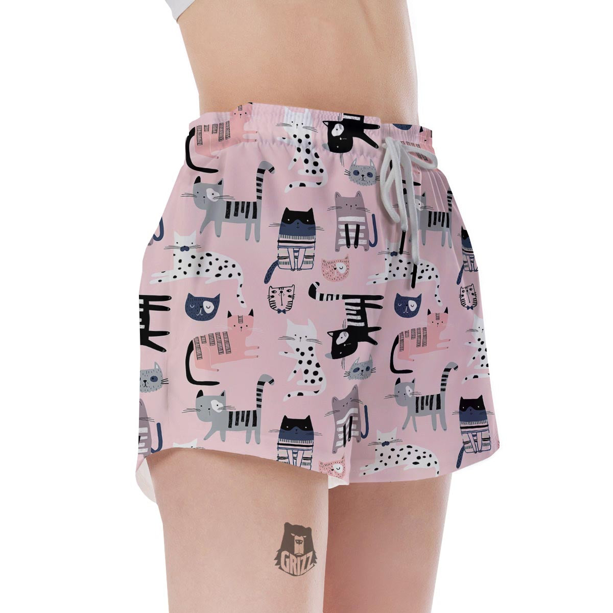 Pink Cute Cat Print Women's Shorts-grizzshop